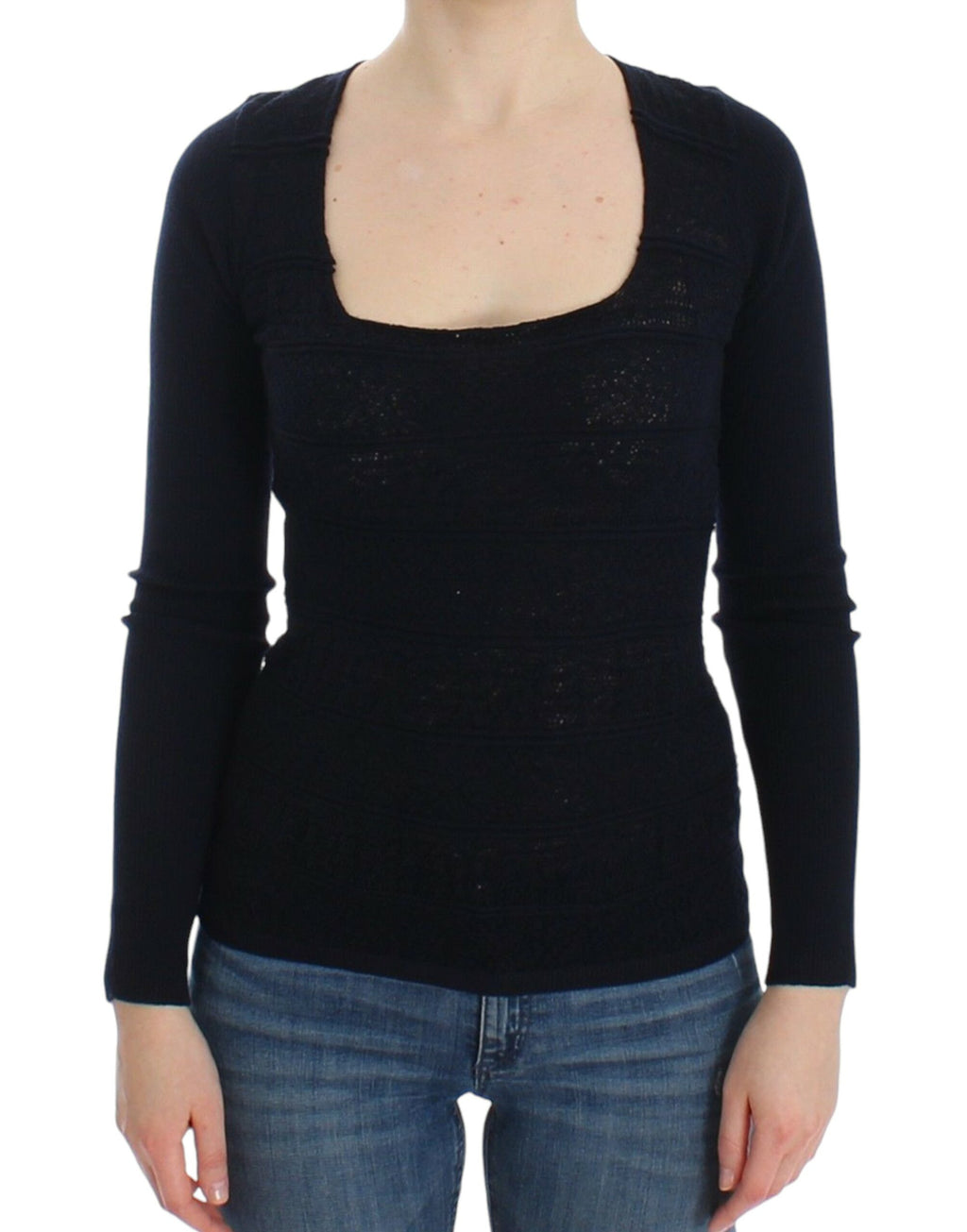 Ermanno Scervino – Blaues Strickpullover-Oberteil aus Wollstretch