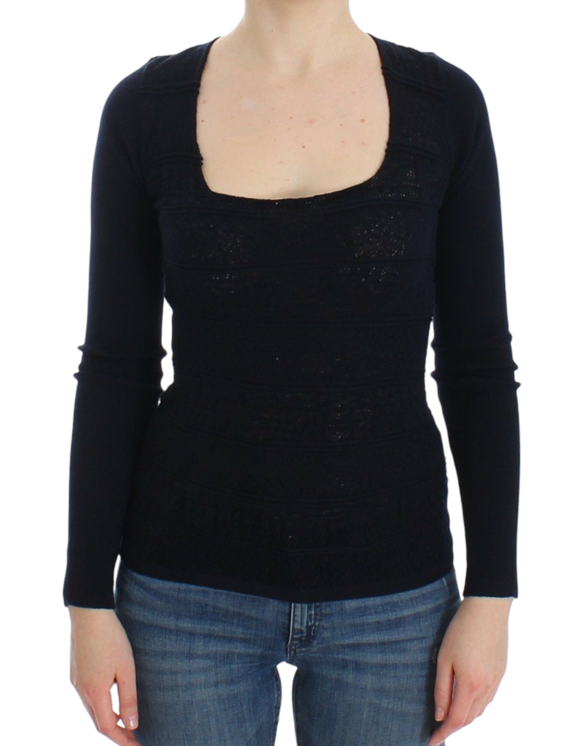 Ermanno Scervino – Blaues Strickpullover-Oberteil aus Wollstretch