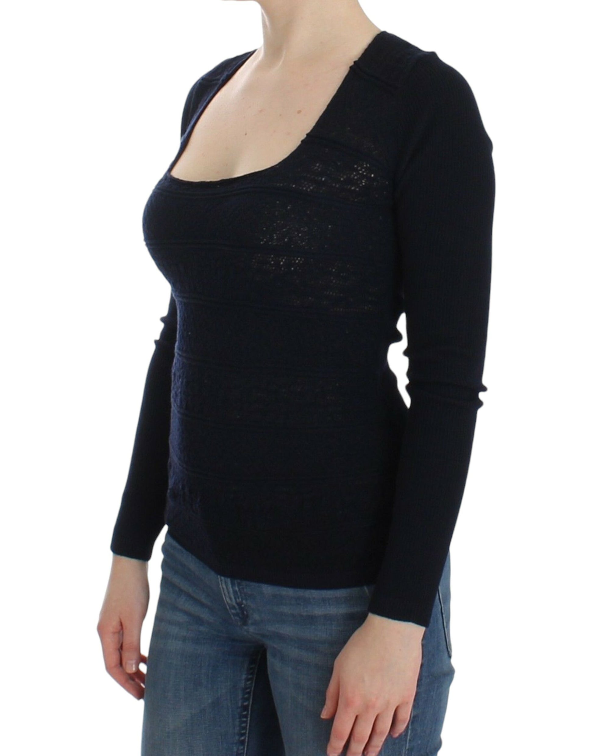 Ermanno Scervino – Blaues Strickpullover-Oberteil aus Wollstretch