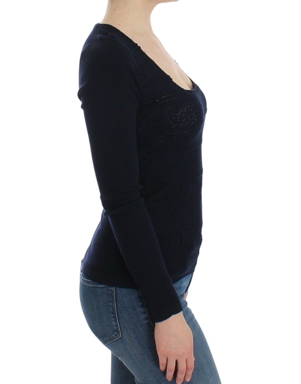 Ermanno Scervino – Blaues Strickpullover-Oberteil aus Wollstretch