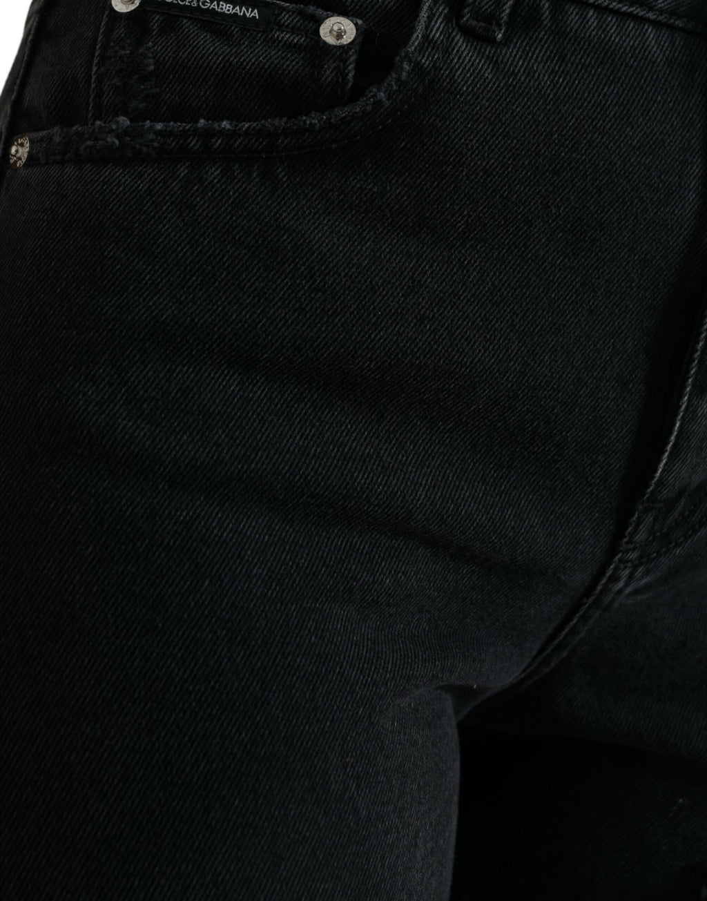 Jean en denim déchiré taille haute en coton noir Dolce & Gabbana