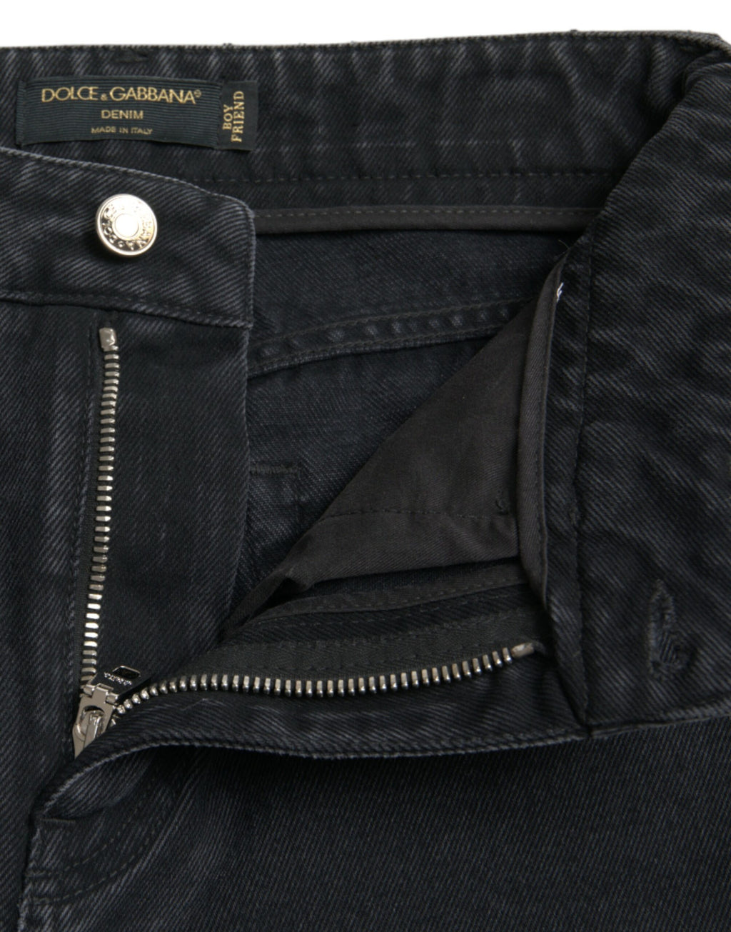 Jean en denim déchiré taille haute en coton noir Dolce & Gabbana