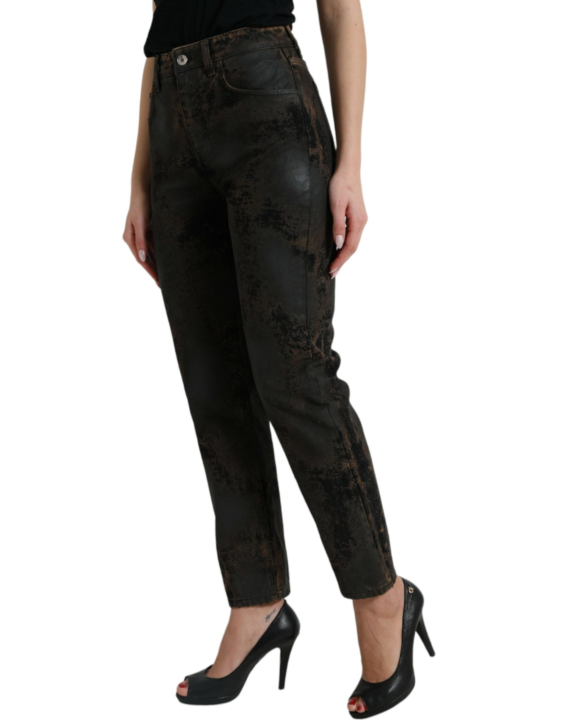 Jean en jean de coton marron taille mi-haute BOYFRIEND Dolce & Gabbana