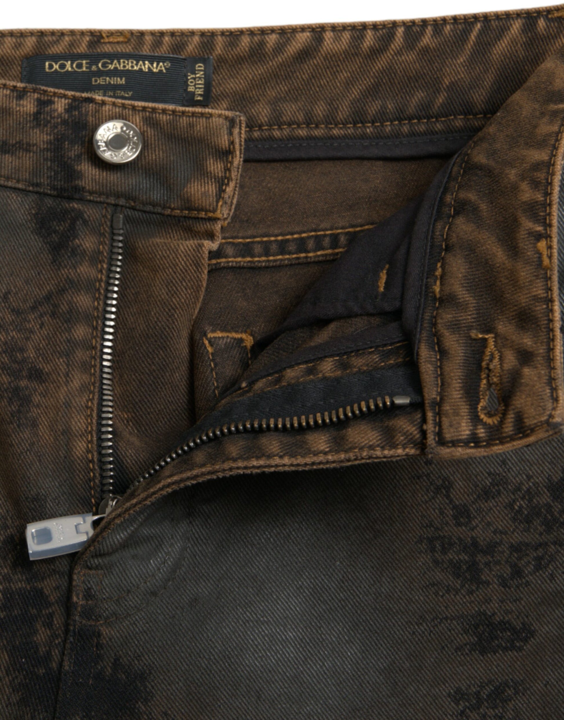 Jean en jean de coton marron taille mi-haute BOYFRIEND Dolce & Gabbana