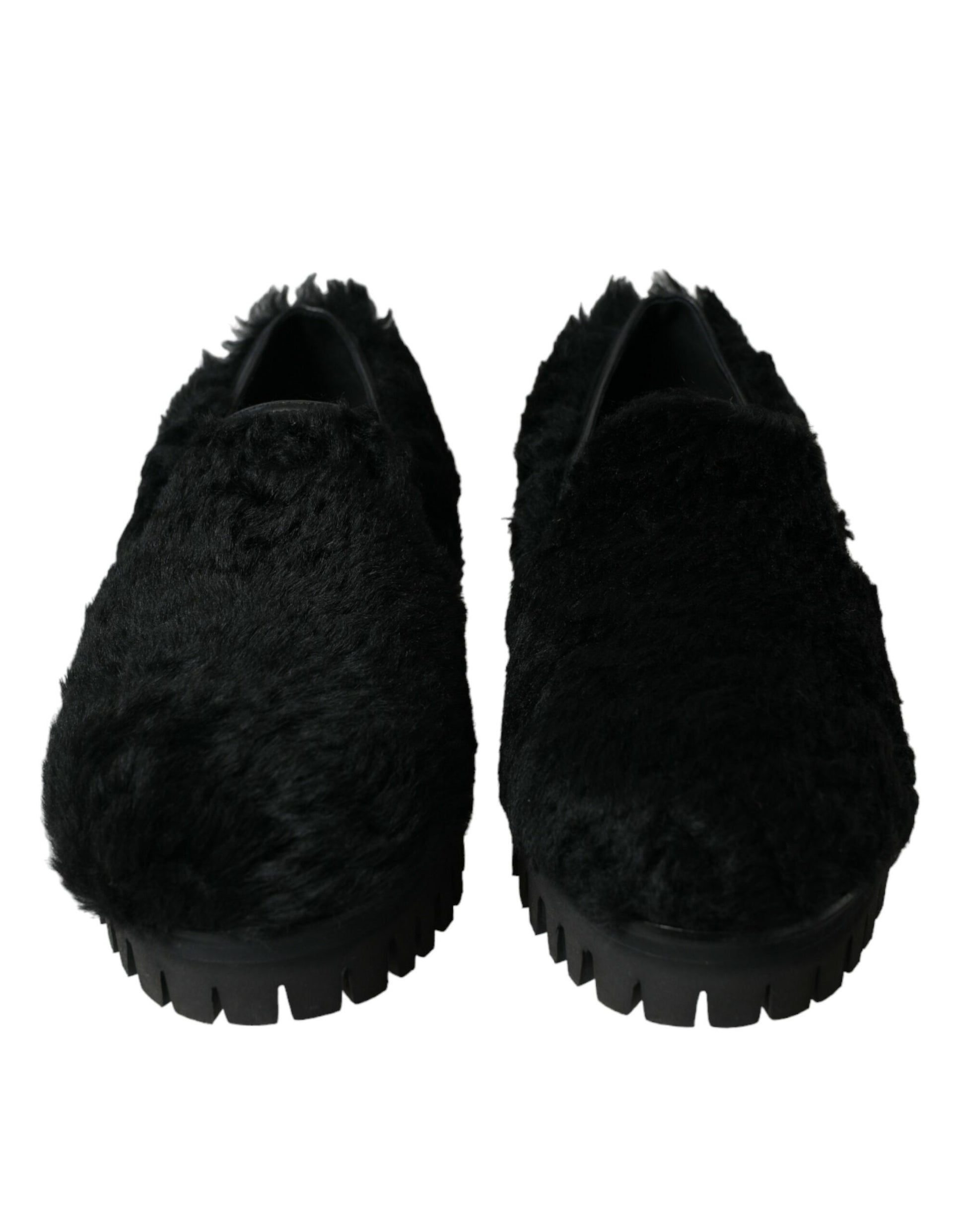 Chaussures habillées de type mules en cuir et fourrure noires Dolce & Gabbana