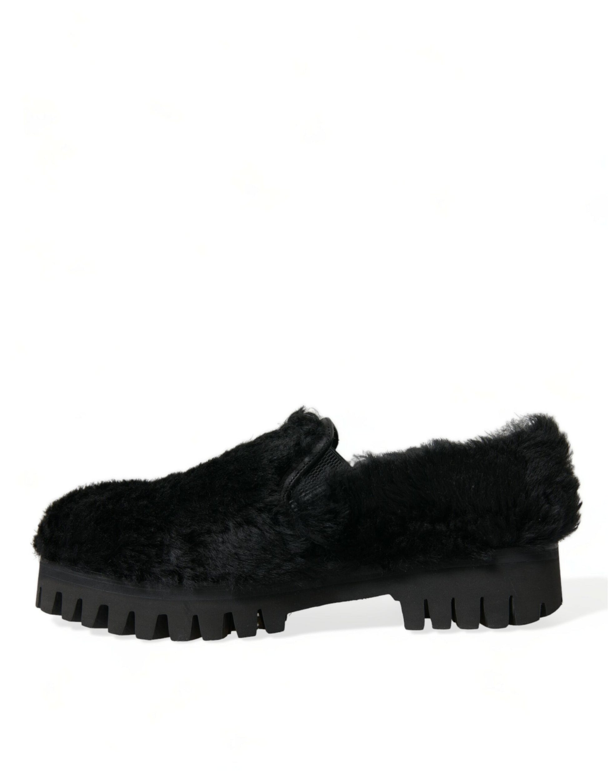 Chaussures habillées de type mules en cuir et fourrure noires Dolce & Gabbana