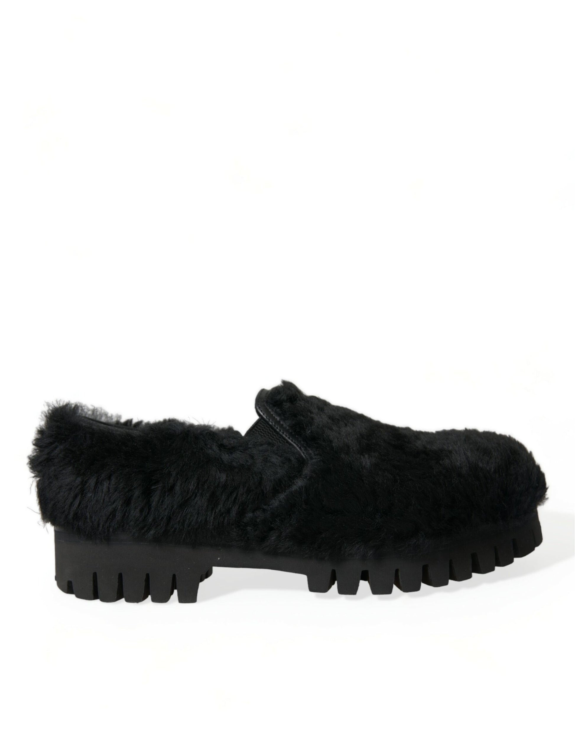 Chaussures habillées de type mules en cuir et fourrure noires Dolce & Gabbana