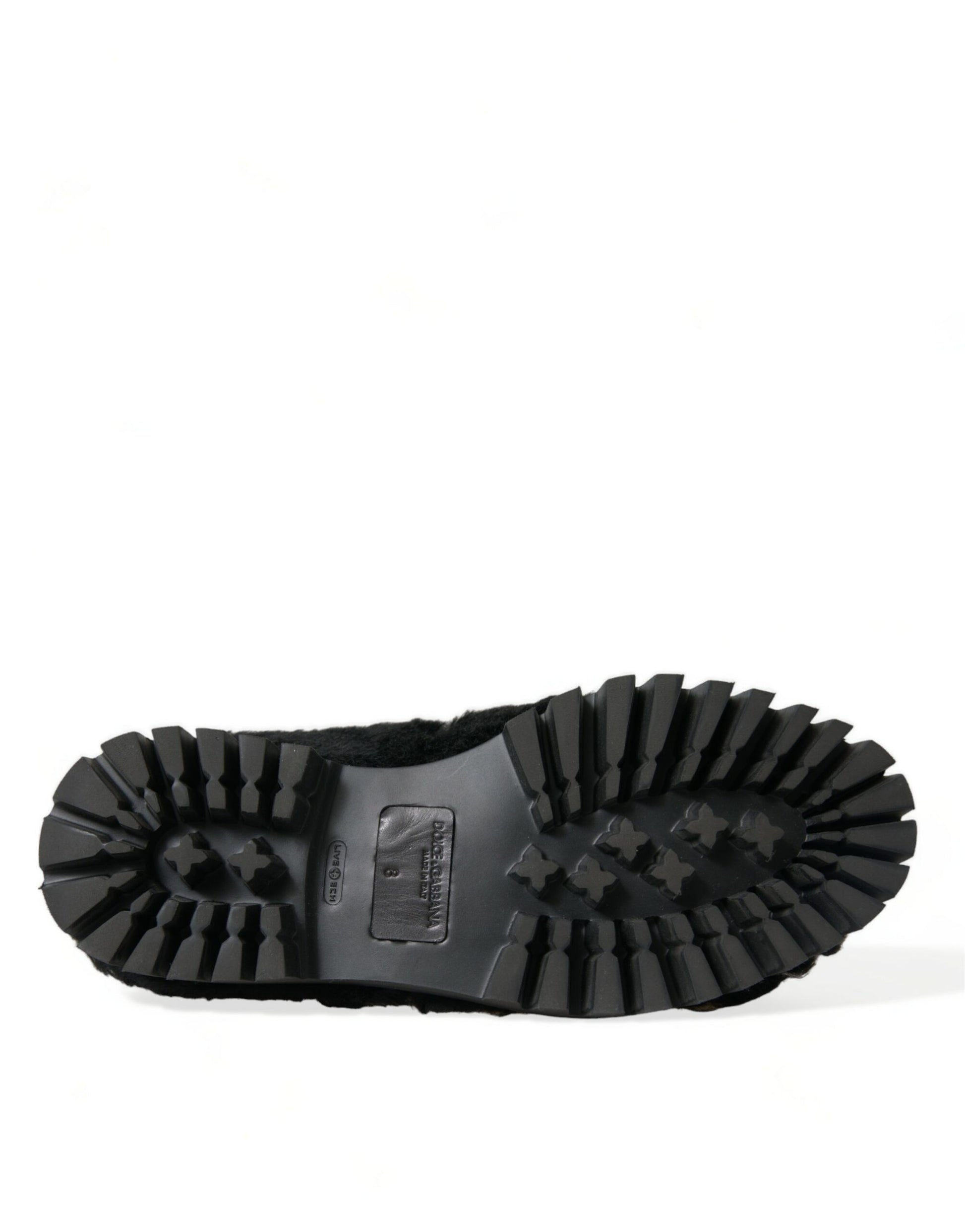 Chaussures habillées de type mules en cuir et fourrure noires Dolce & Gabbana