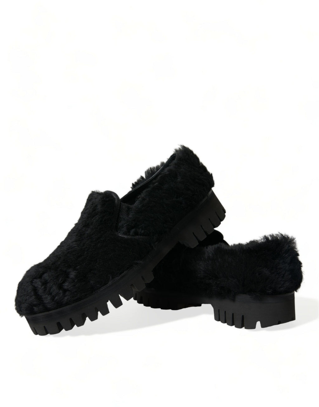 Chaussures habillées de type mules en cuir et fourrure noires Dolce & Gabbana