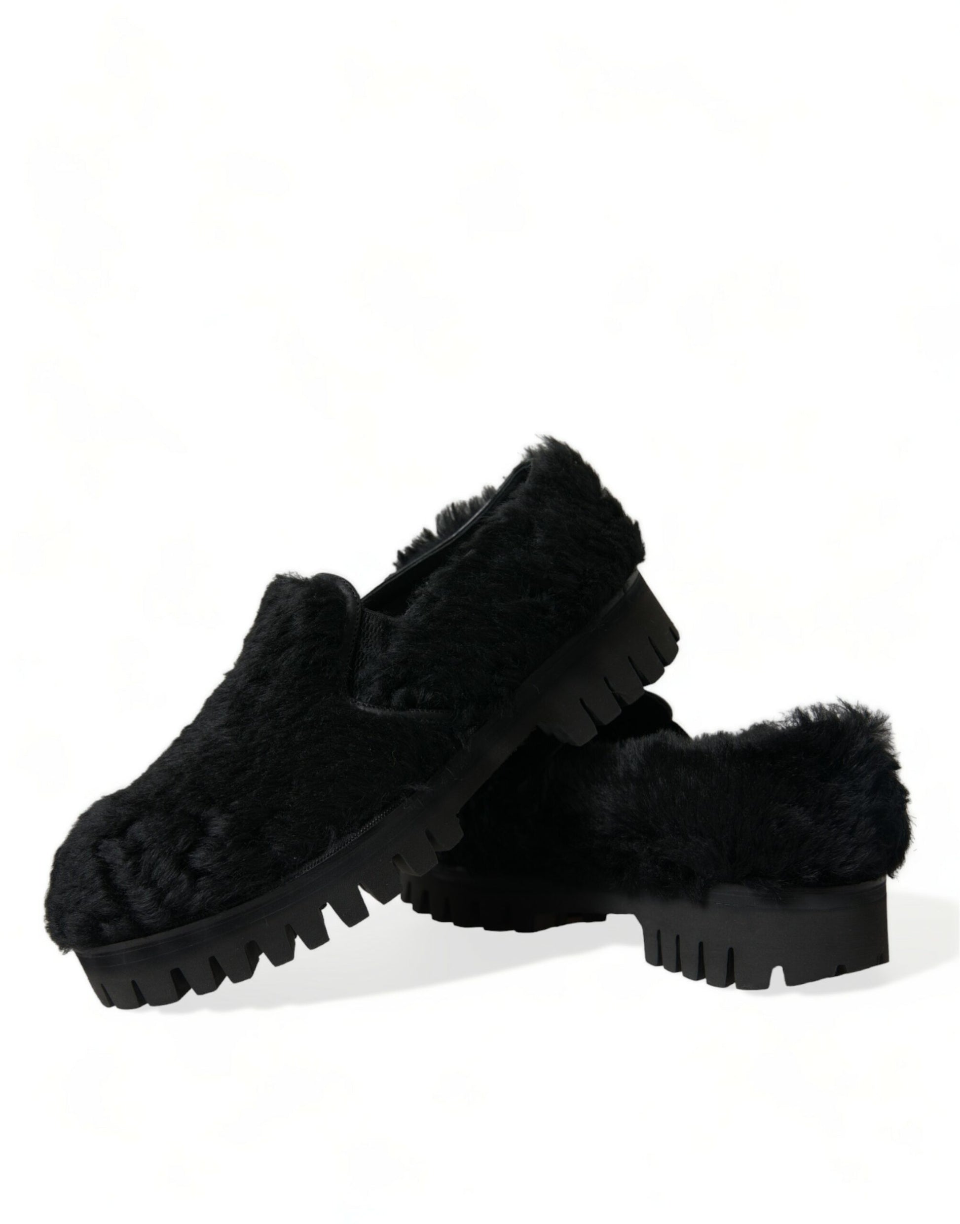 Chaussures habillées de type mules en cuir et fourrure noires Dolce & Gabbana