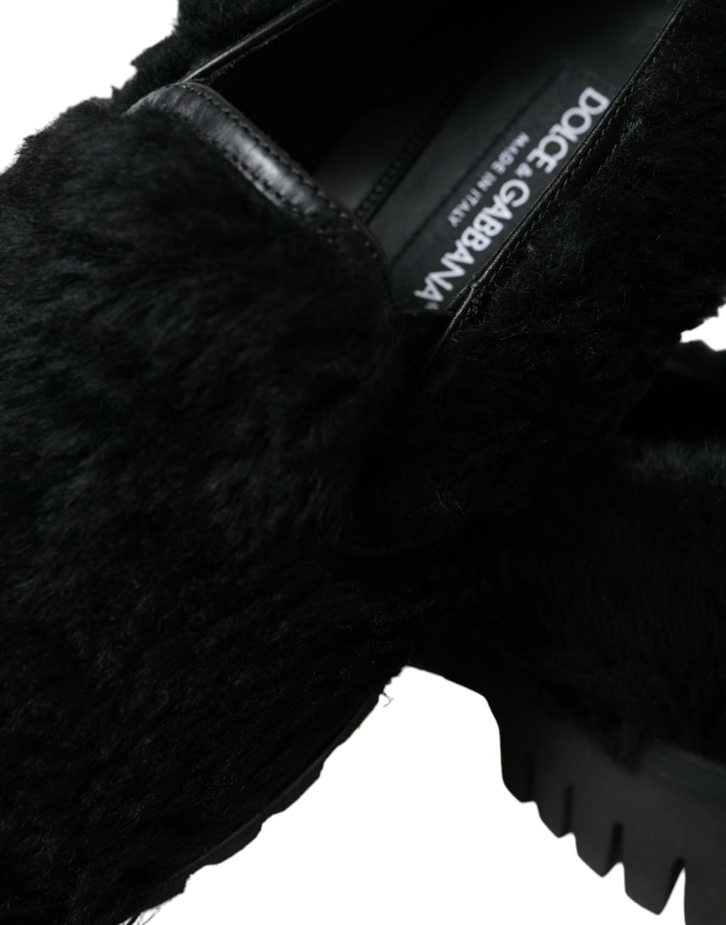 Chaussures habillées de type mules en cuir et fourrure noires Dolce & Gabbana