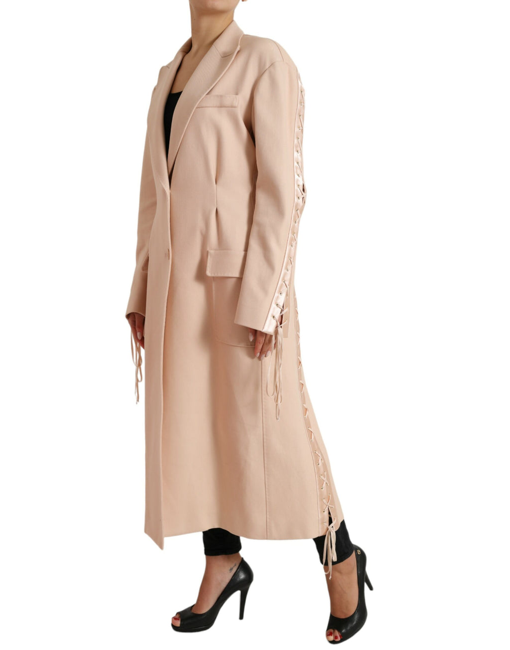 Dolce & Gabbana Manteau long veste beige en coton à boutonnage simple