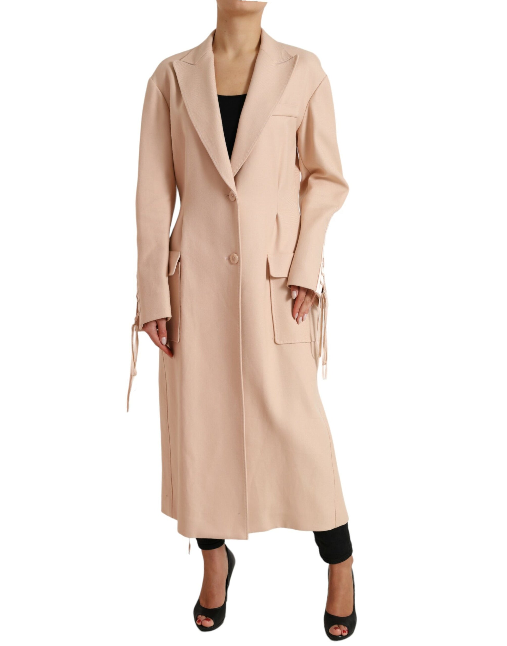 Dolce & Gabbana Manteau long veste beige en coton à boutonnage simple