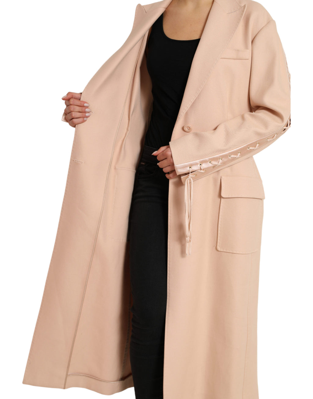 Dolce & Gabbana Manteau long veste beige en coton à boutonnage simple