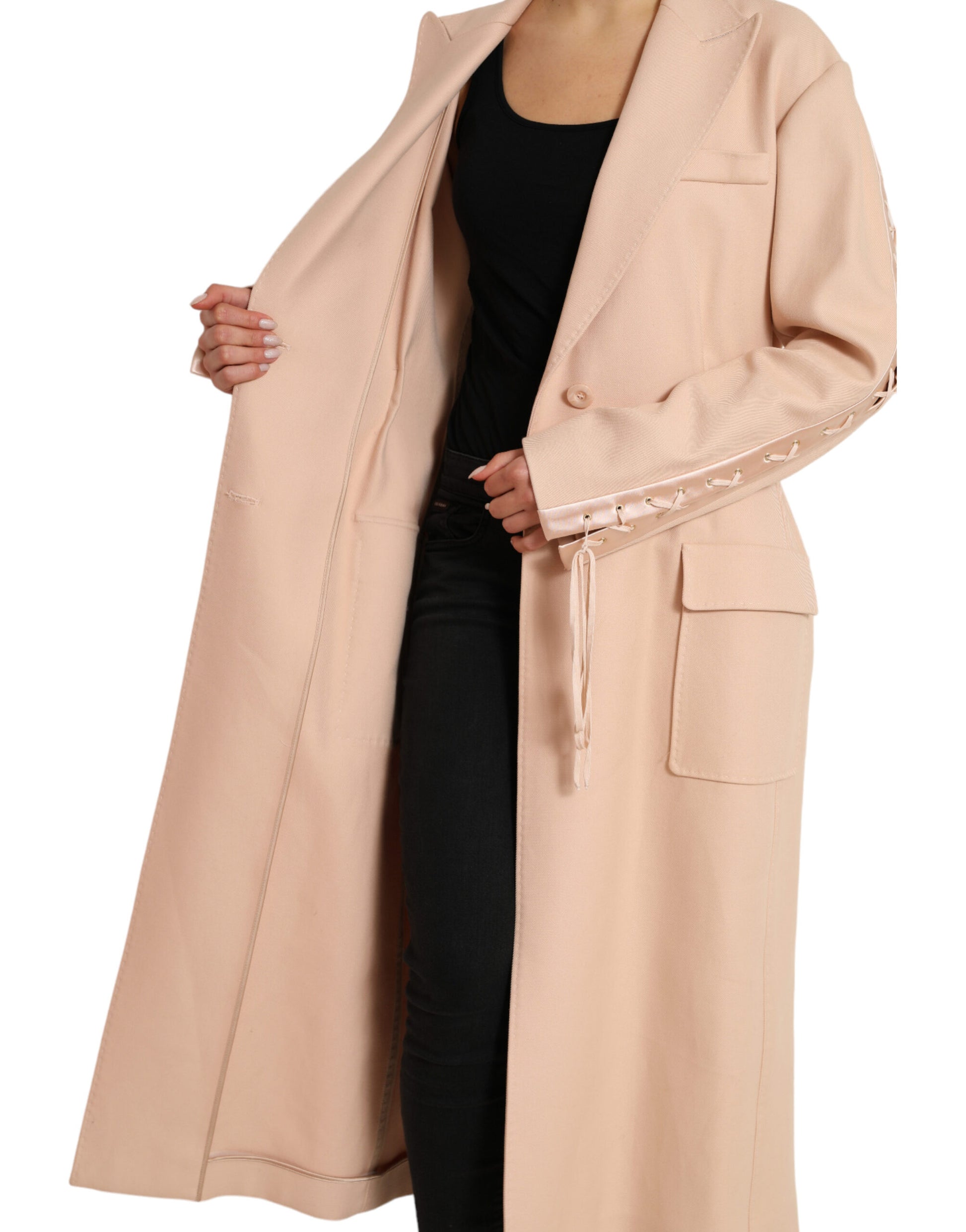 Dolce & Gabbana Manteau long veste beige en coton à boutonnage simple
