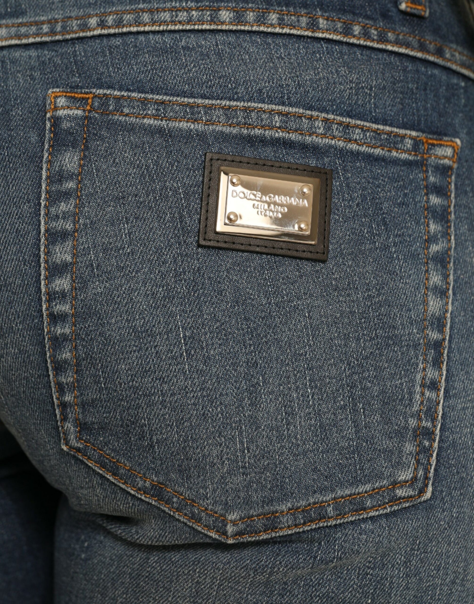 Jean en denim de coton bleu boyfriend taille mi-haute Dolce & Gabbana