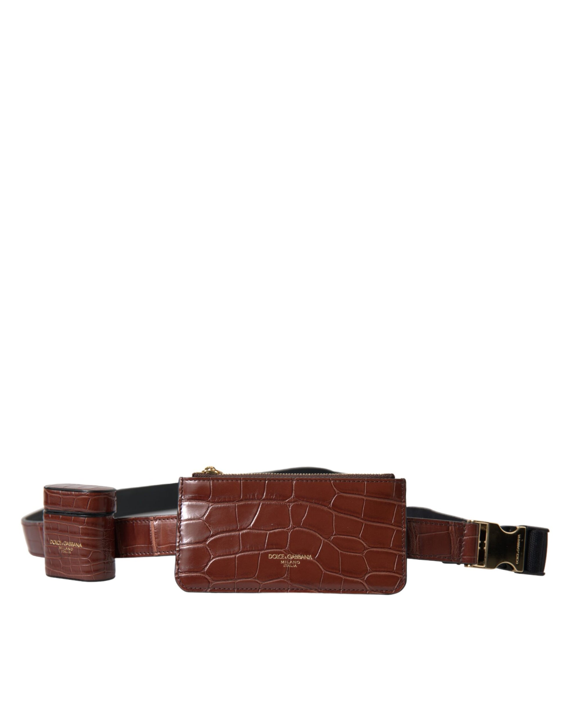 Étui à Airpods Portefeuille Porte-monnaie Dolce & Gabbana en Cuir d'Alligator Marron