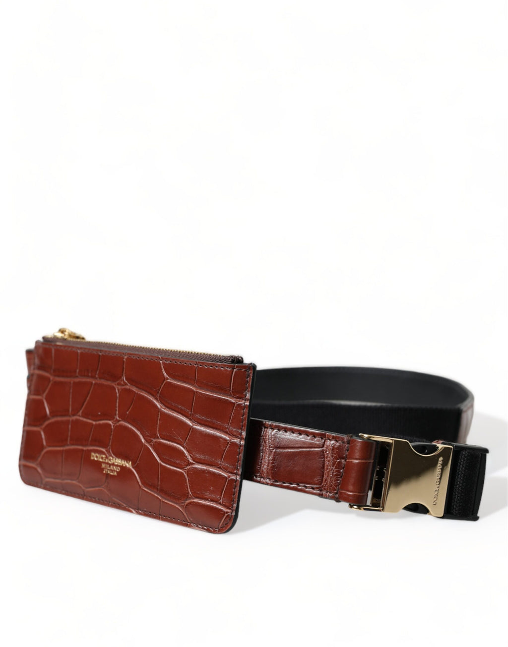 Étui à Airpods Portefeuille Porte-monnaie Dolce & Gabbana en Cuir d'Alligator Marron