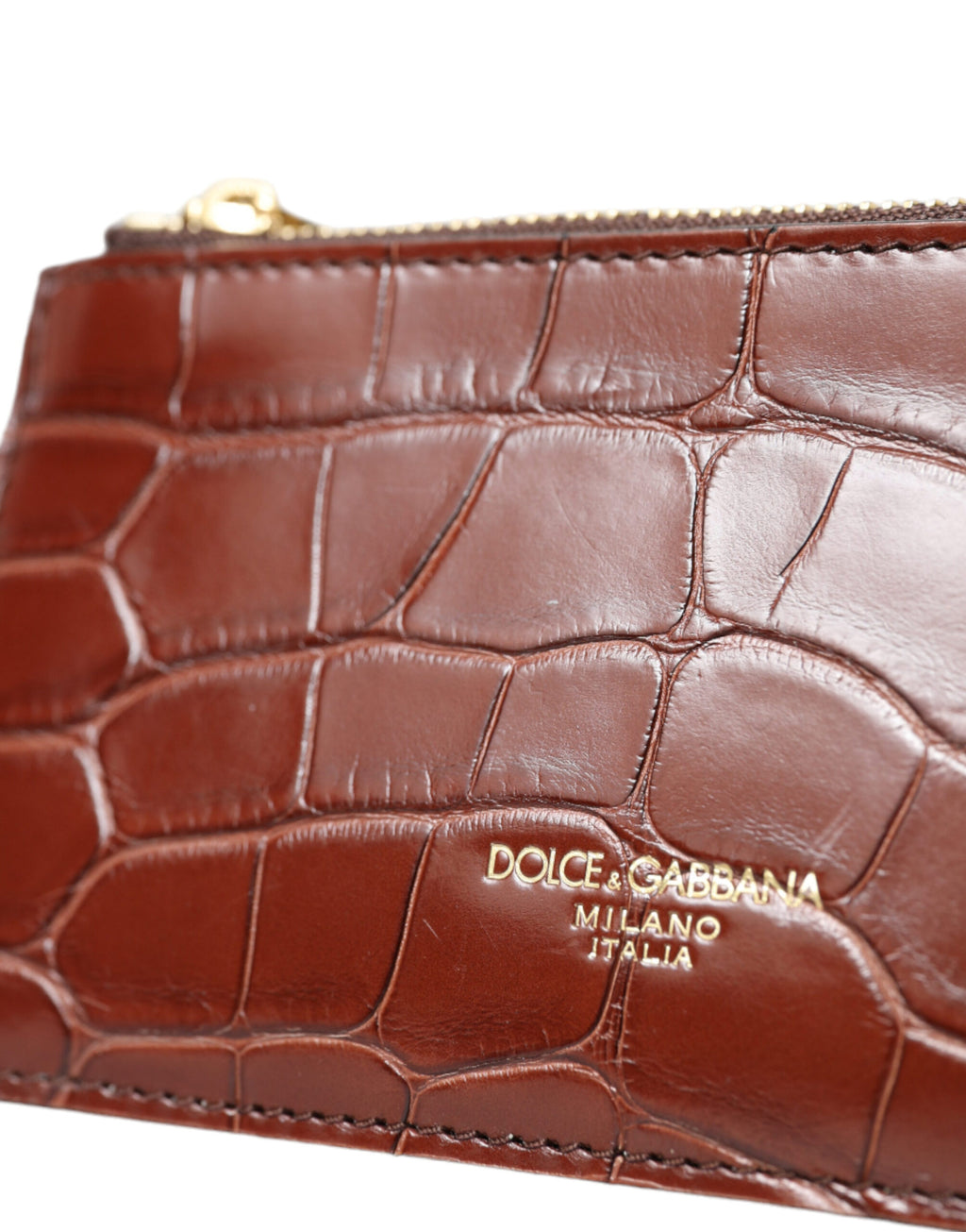 Étui à Airpods Portefeuille Porte-monnaie Dolce & Gabbana en Cuir d'Alligator Marron