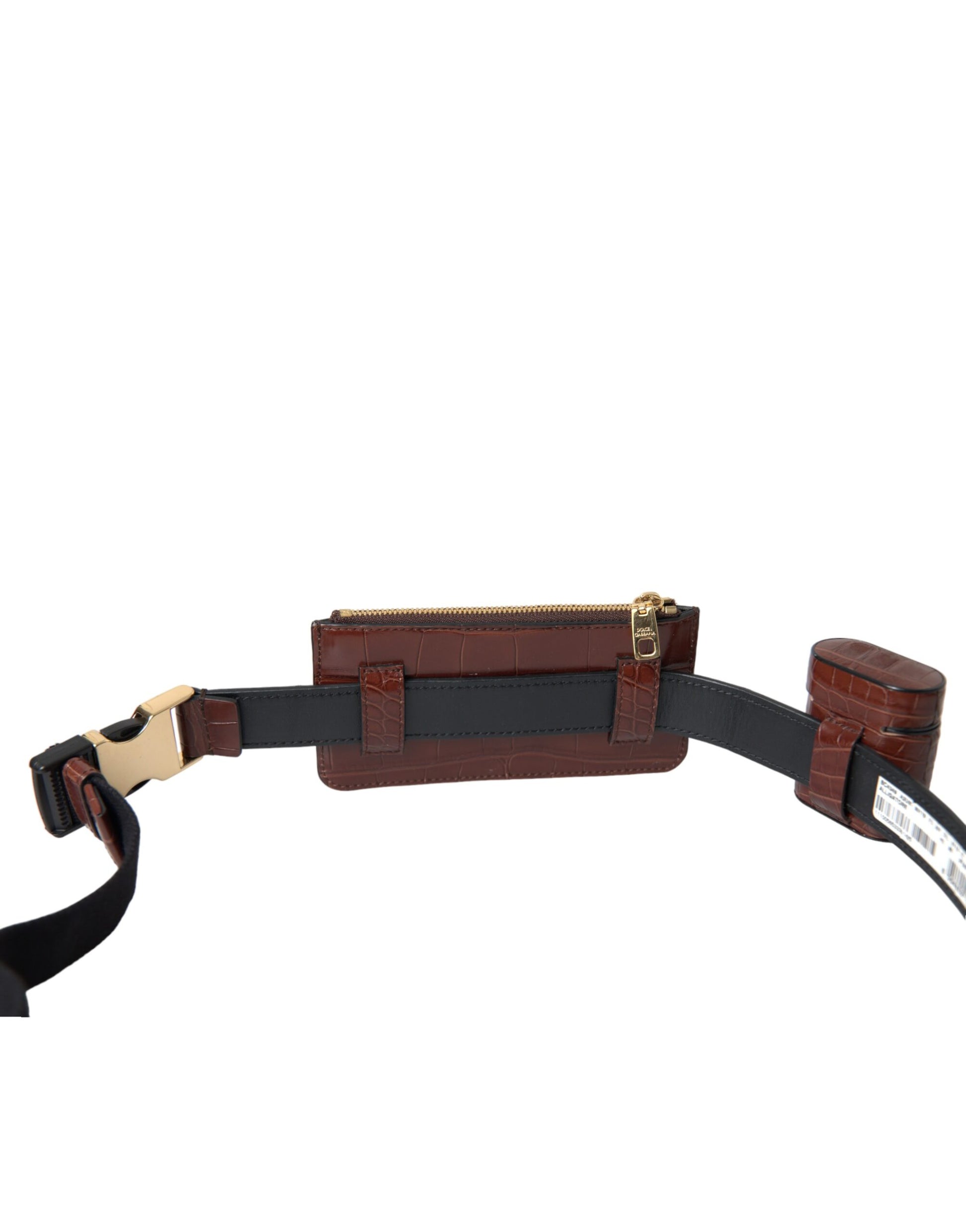 Étui à Airpods Portefeuille Porte-monnaie Dolce & Gabbana en Cuir d'Alligator Marron