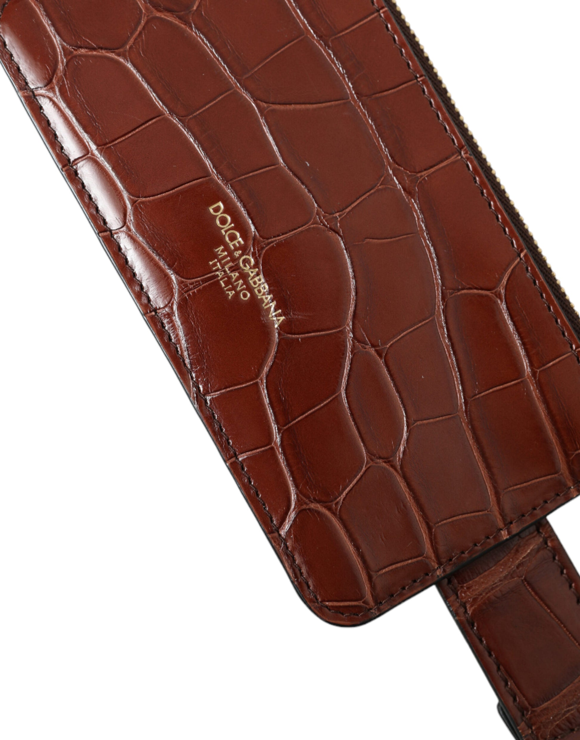 Étui à Airpods Portefeuille Porte-monnaie Dolce & Gabbana en Cuir d'Alligator Marron