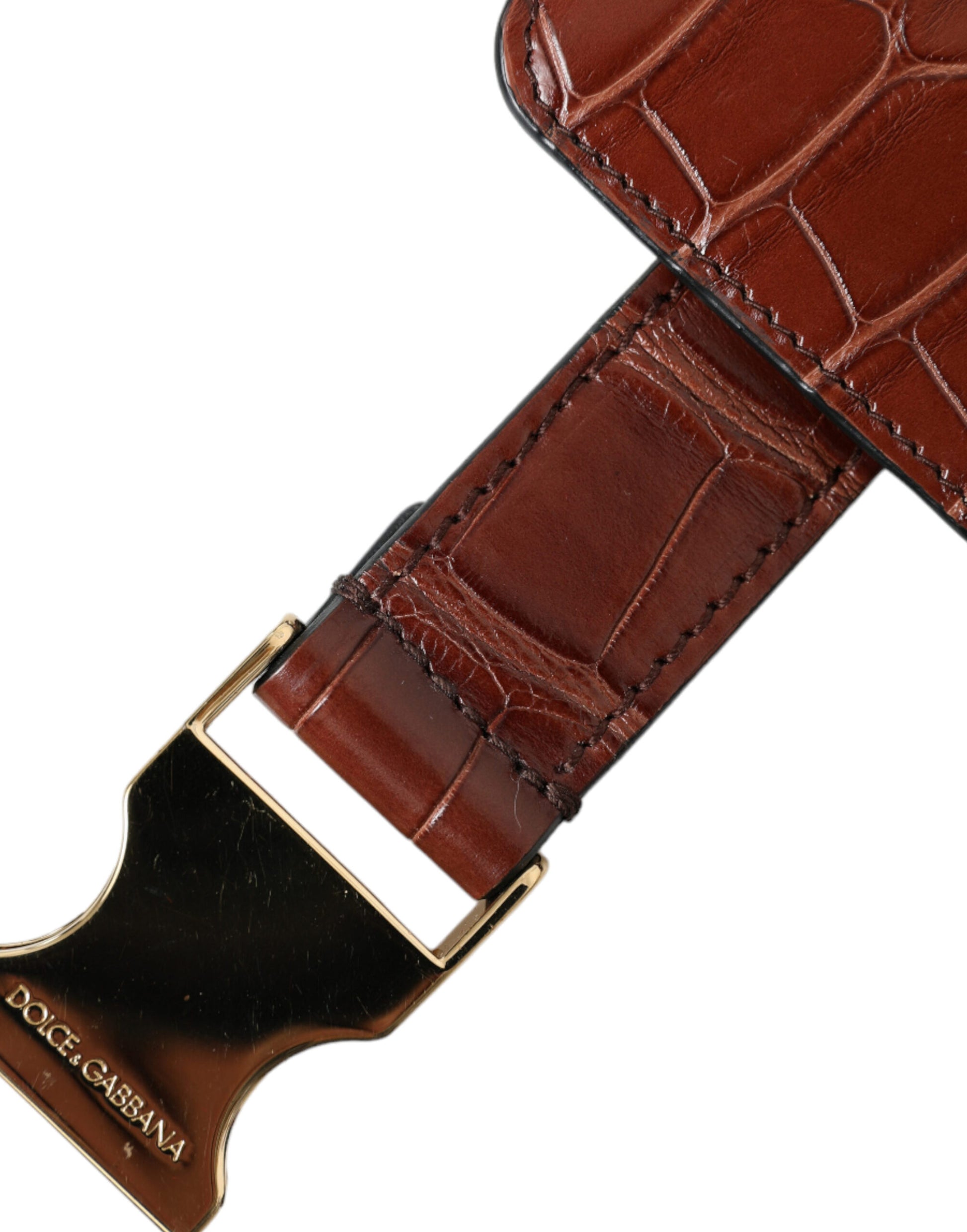 Étui à Airpods Portefeuille Porte-monnaie Dolce & Gabbana en Cuir d'Alligator Marron
