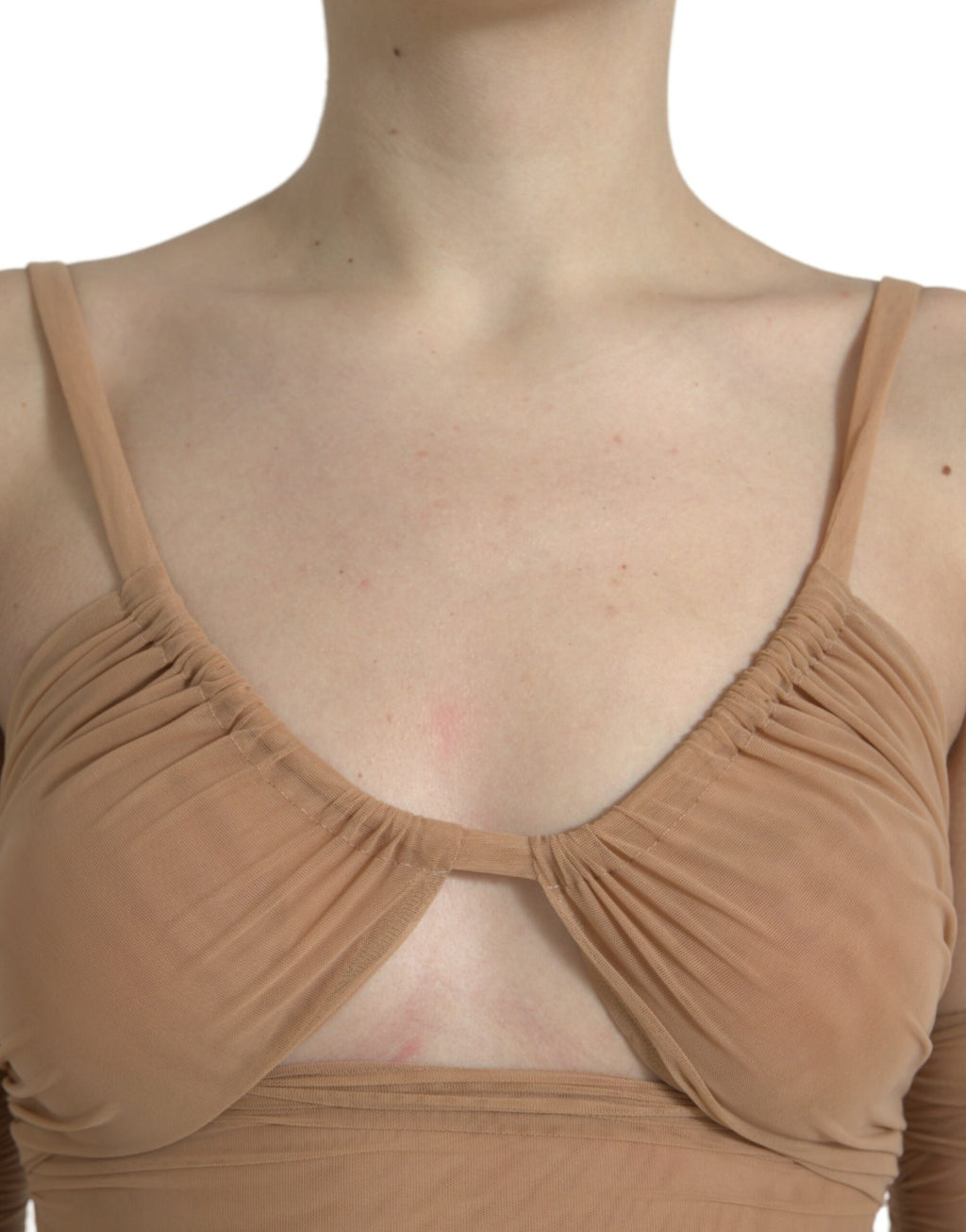 Top court Dolce & Gabbana en nylon stretch marron à épaules dénudées