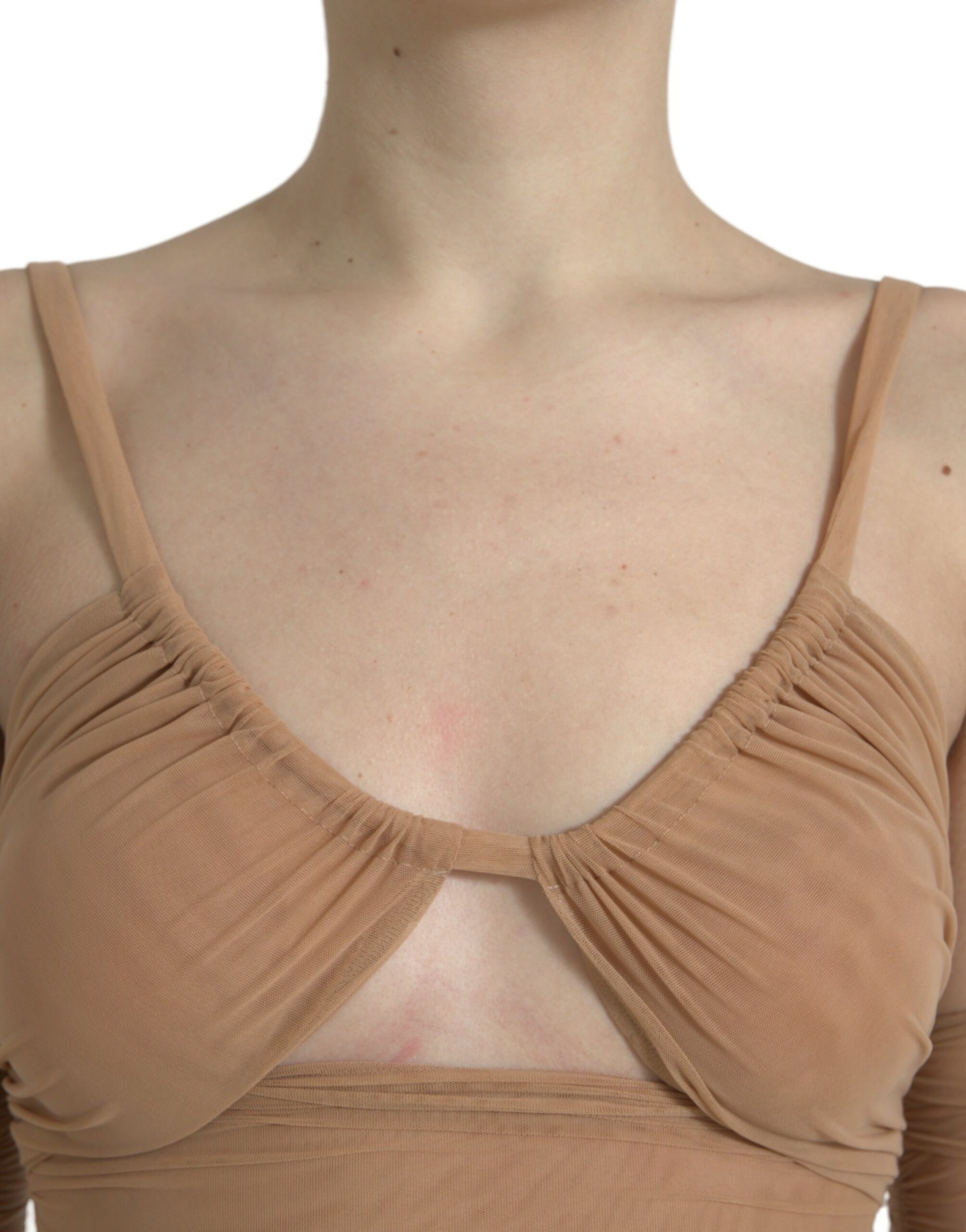 Top court Dolce & Gabbana en nylon stretch marron à épaules dénudées