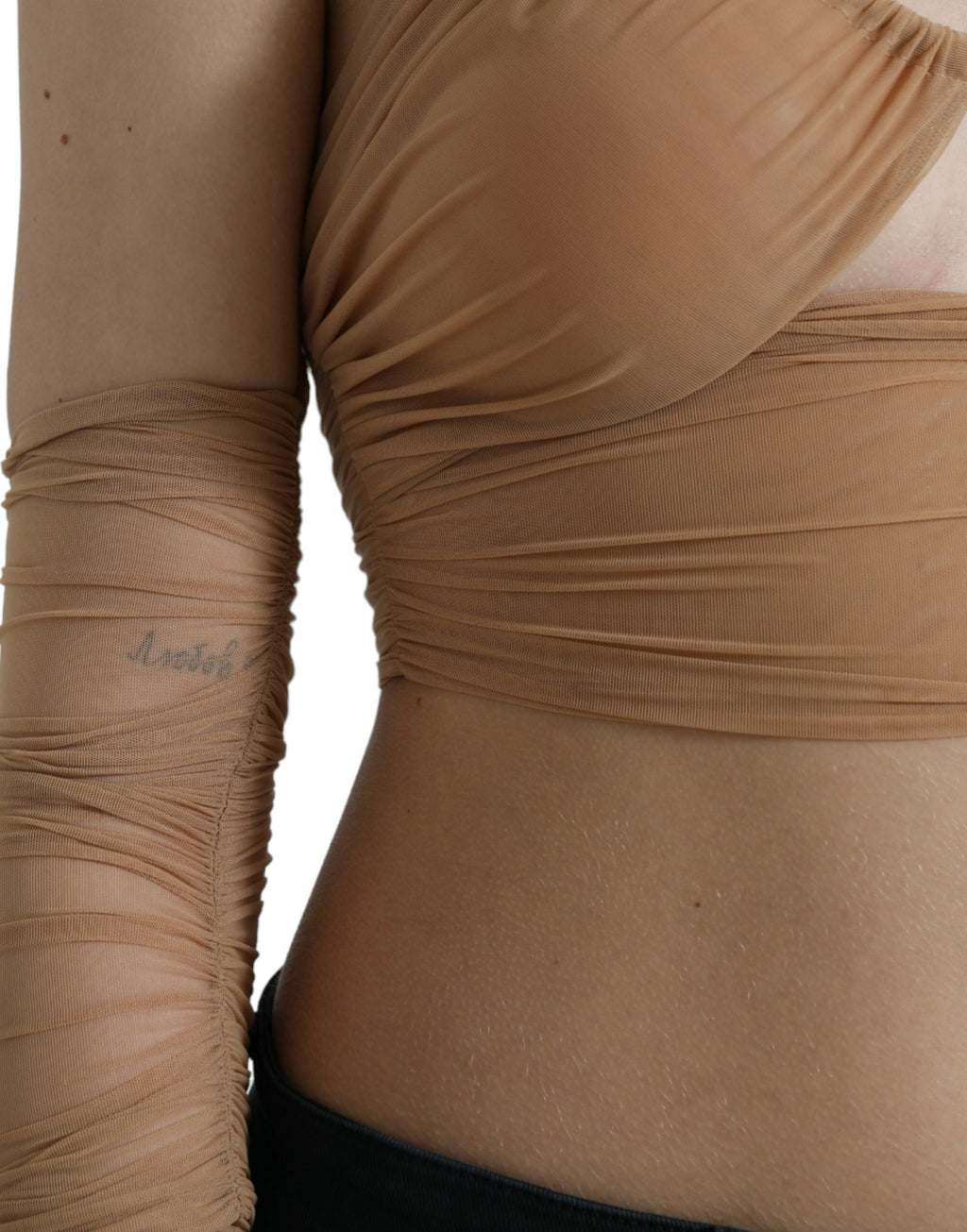 Top court Dolce & Gabbana en nylon stretch marron à épaules dénudées