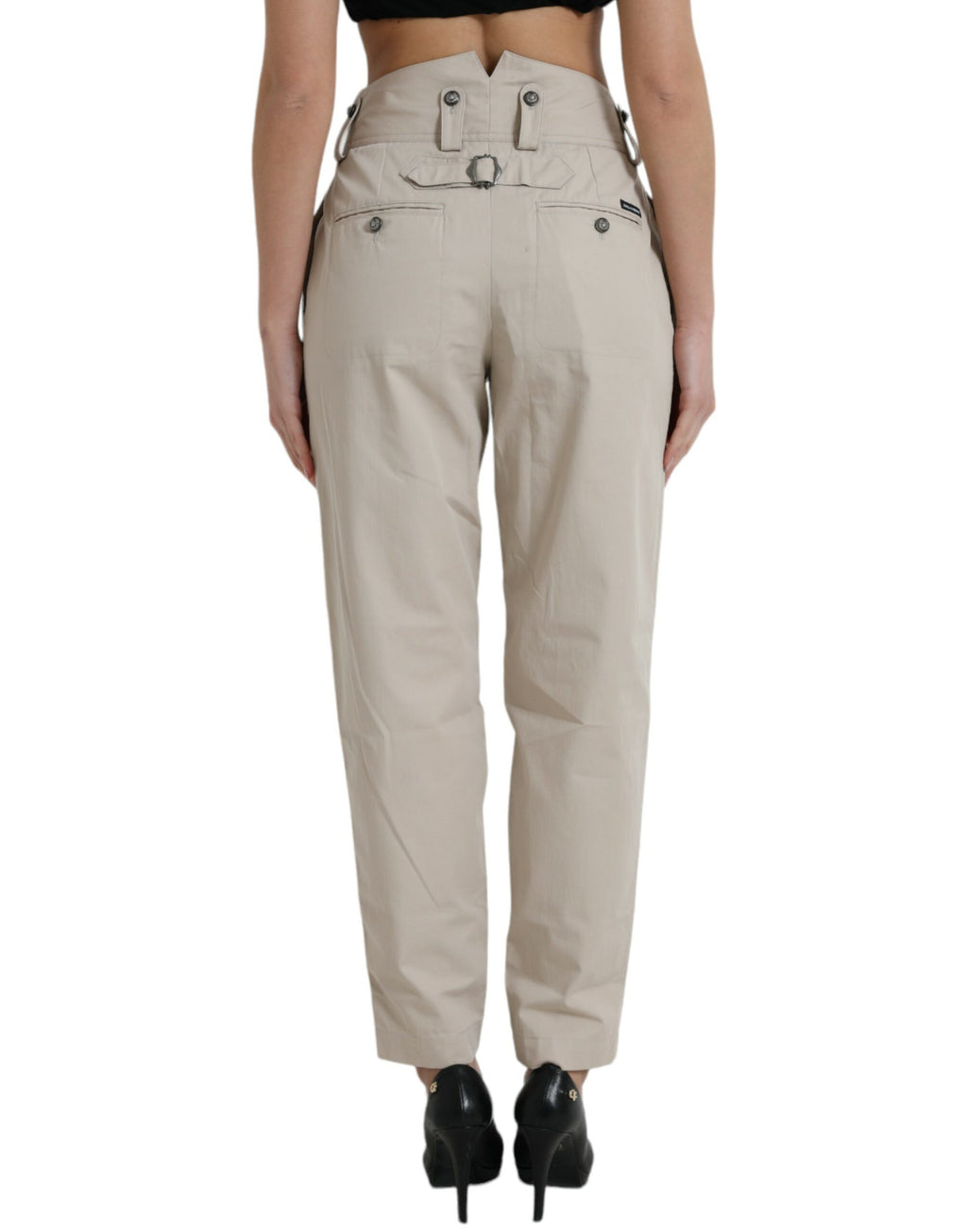 Pantalon fuselé taille haute en coton beige Dolce & Gabbana