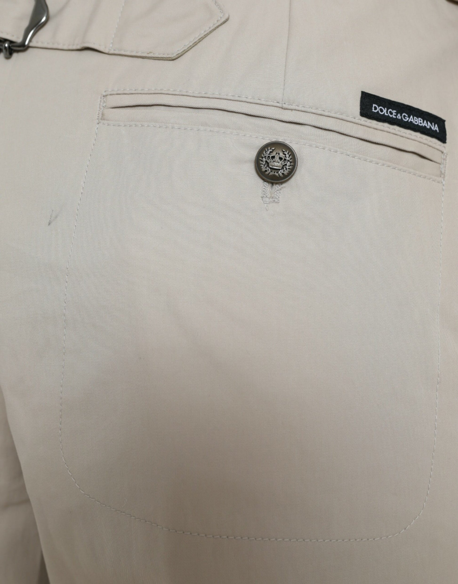 Pantalon fuselé taille haute en coton beige Dolce & Gabbana