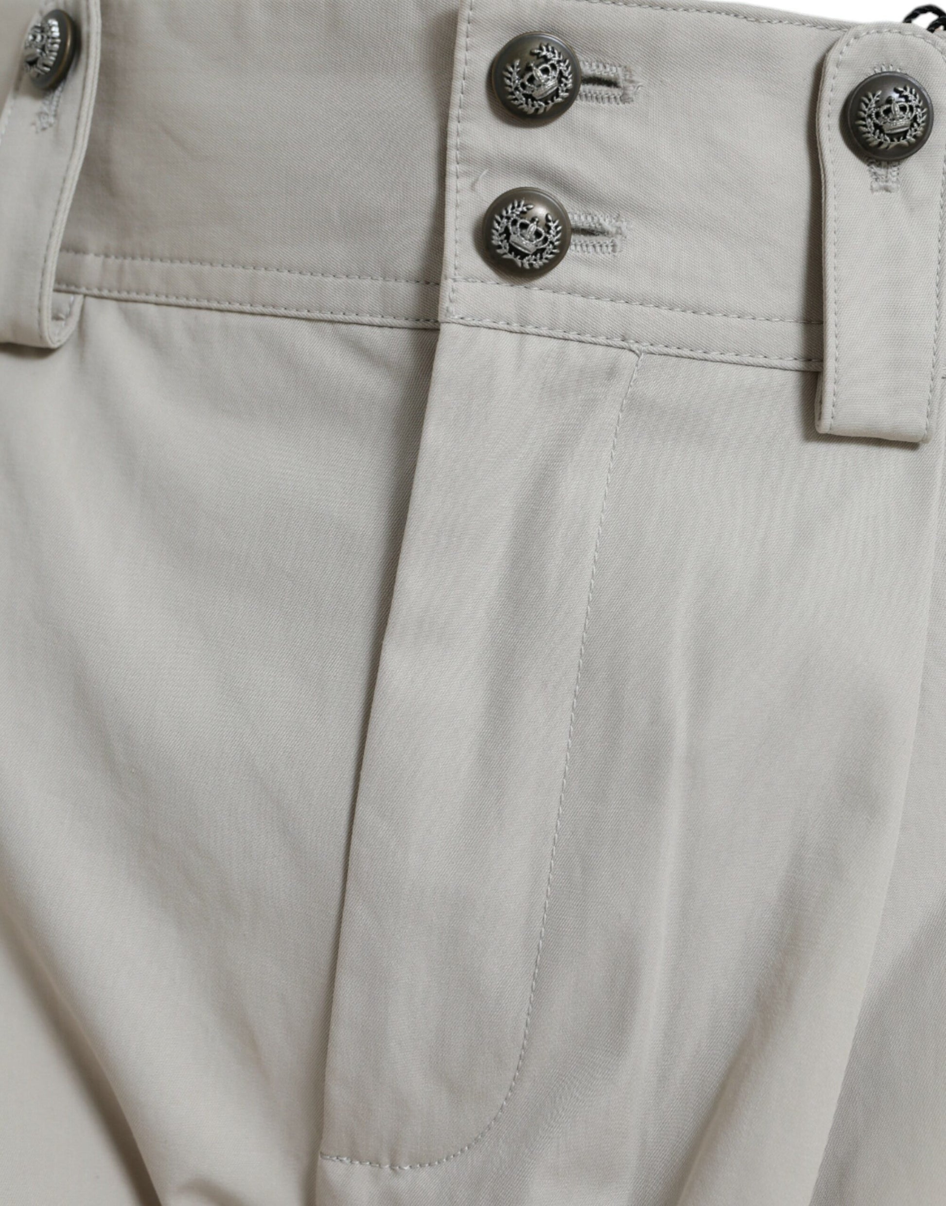 Pantalon fuselé taille haute en coton beige Dolce & Gabbana