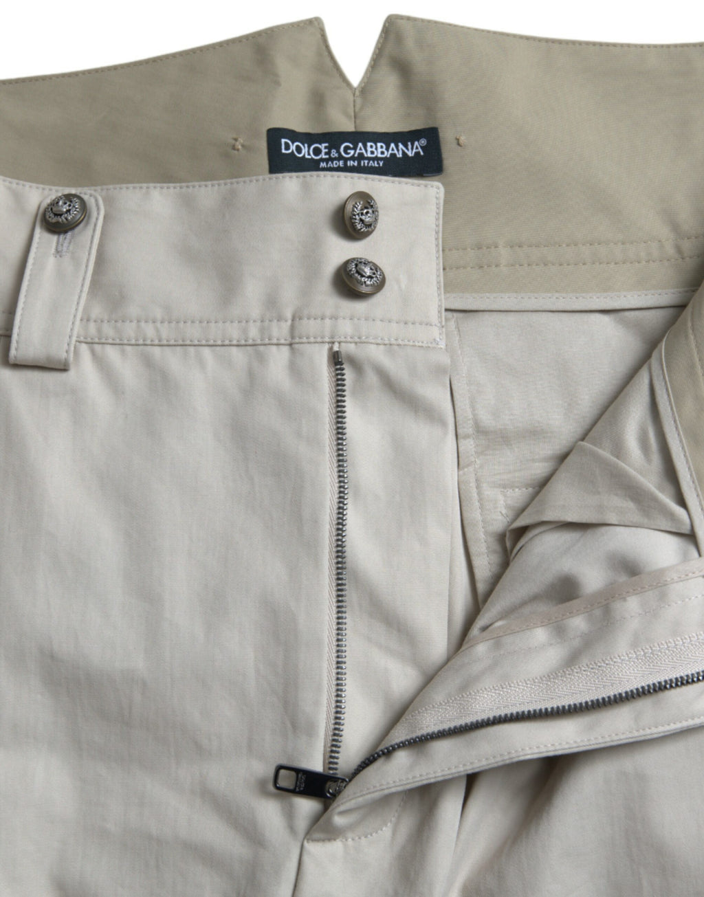 Pantalon fuselé taille haute en coton beige Dolce & Gabbana