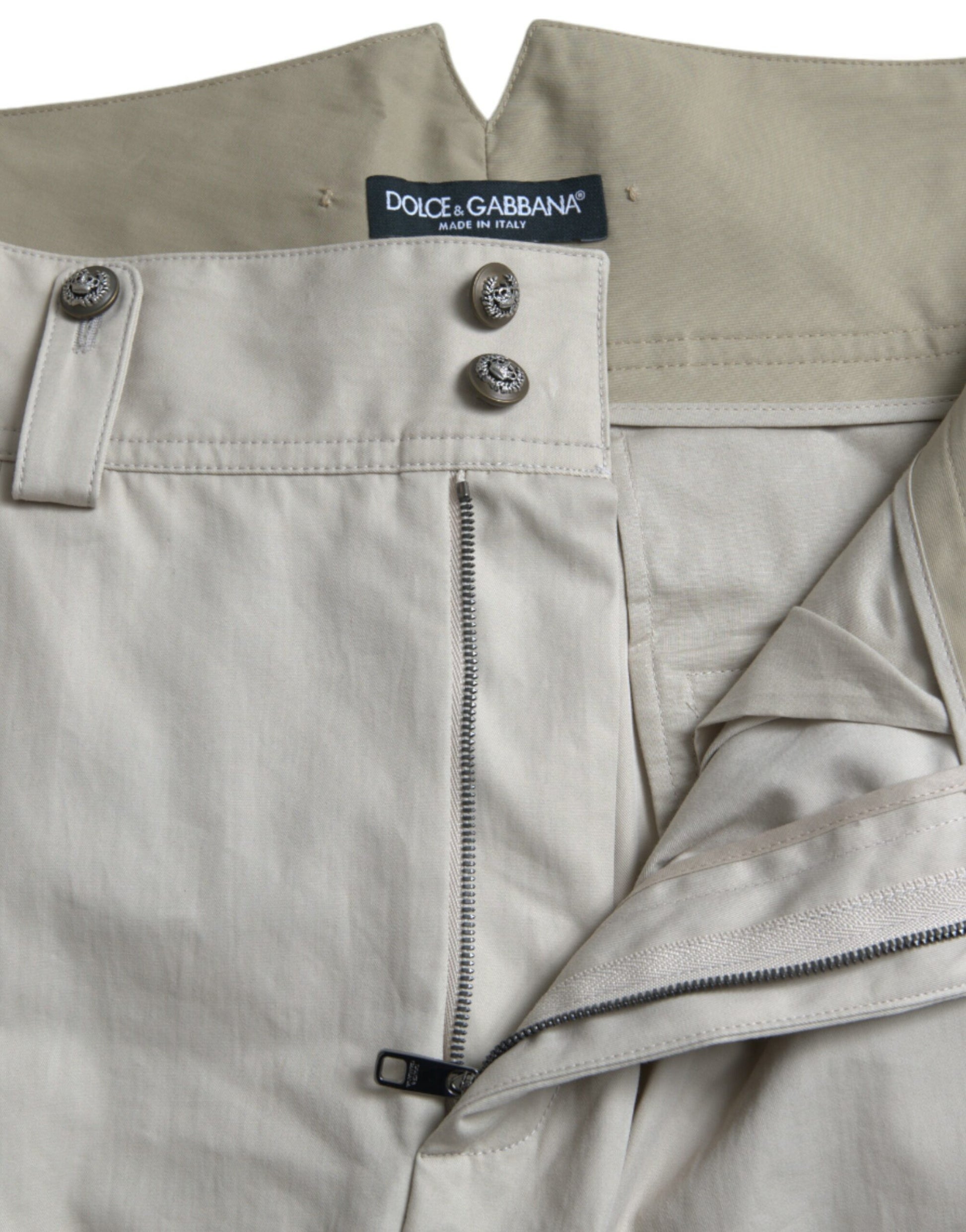Pantalon fuselé taille haute en coton beige Dolce & Gabbana