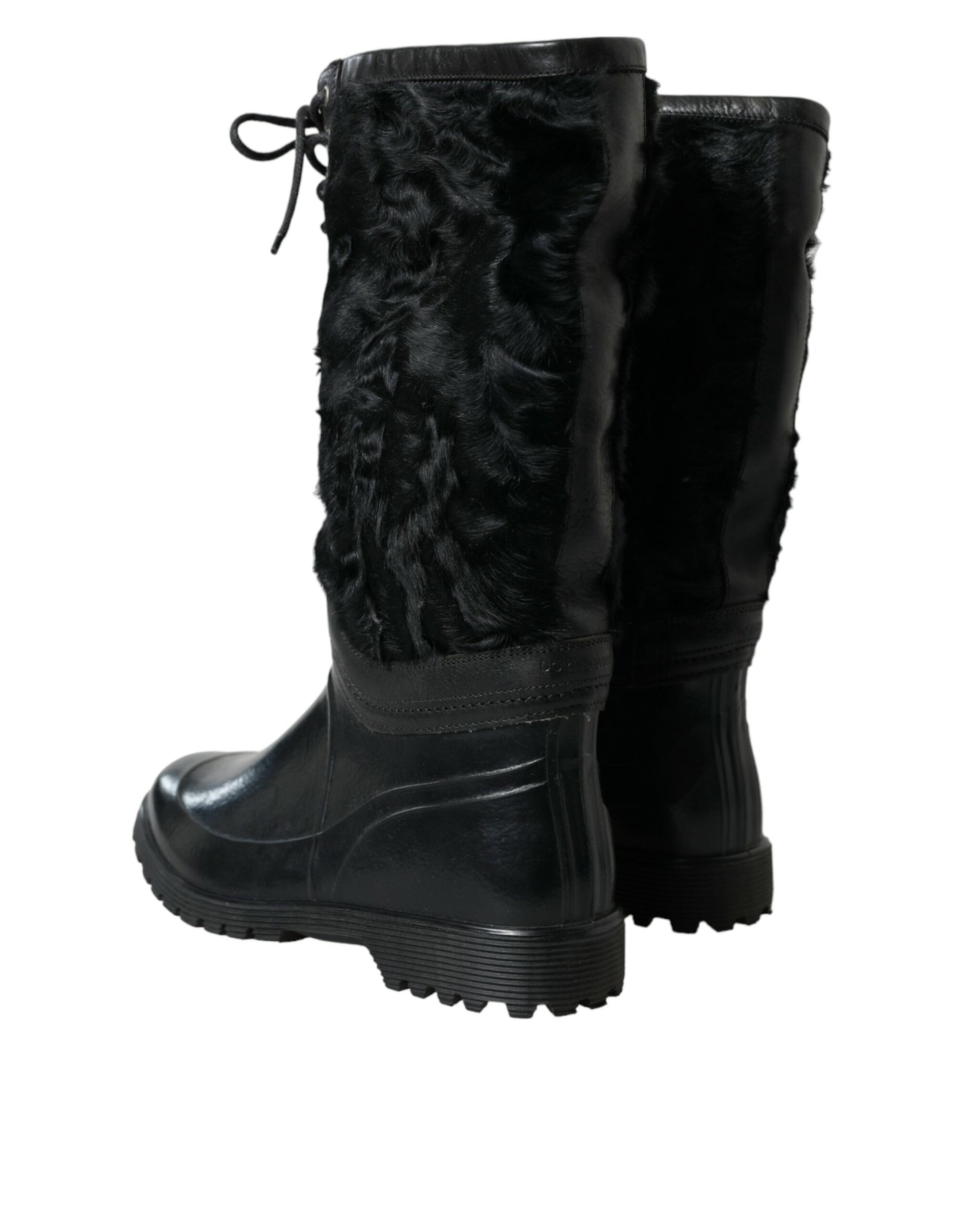 Bottes de pluie Dolce & Gabbana en caoutchouc noir fourrées en peau lainée à lacets