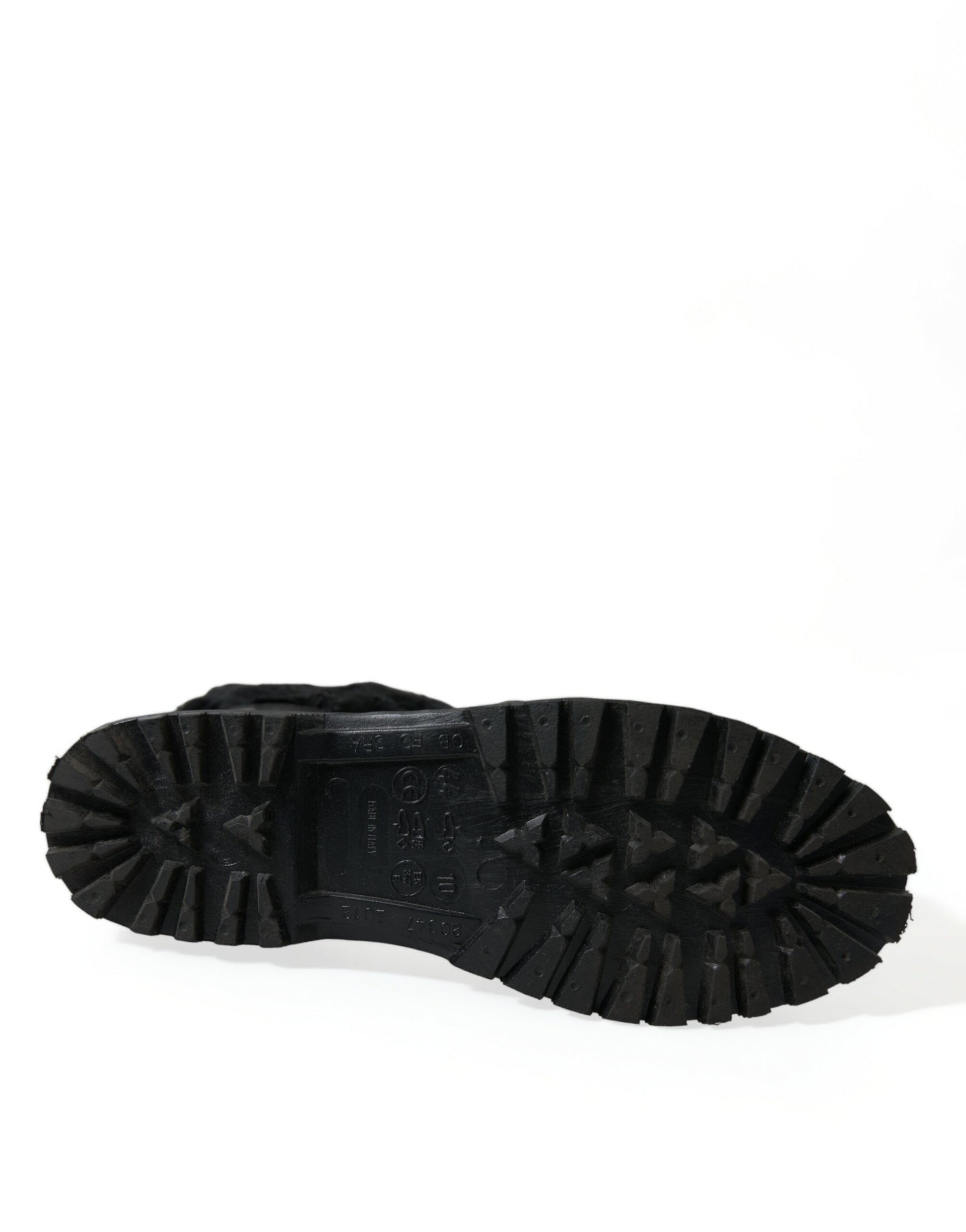 Bottes de pluie Dolce & Gabbana en caoutchouc noir fourrées en peau lainée à lacets