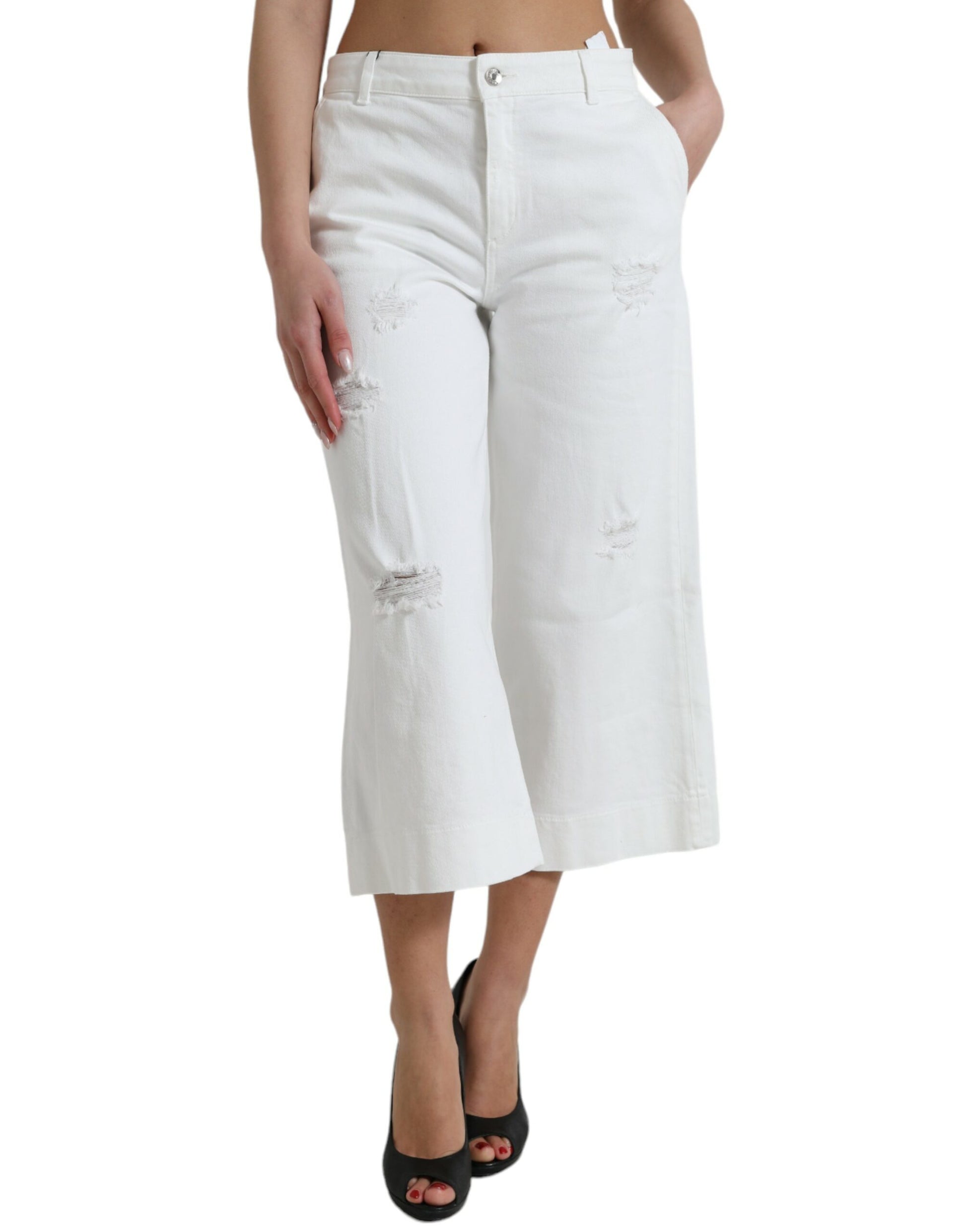 Jean en jean blanc Dolce & Gabbana en coton coupe courte et large