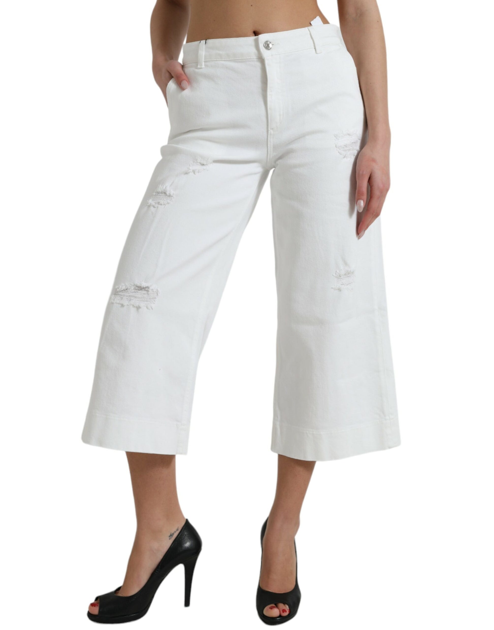 Jean en jean blanc Dolce & Gabbana en coton coupe courte et large