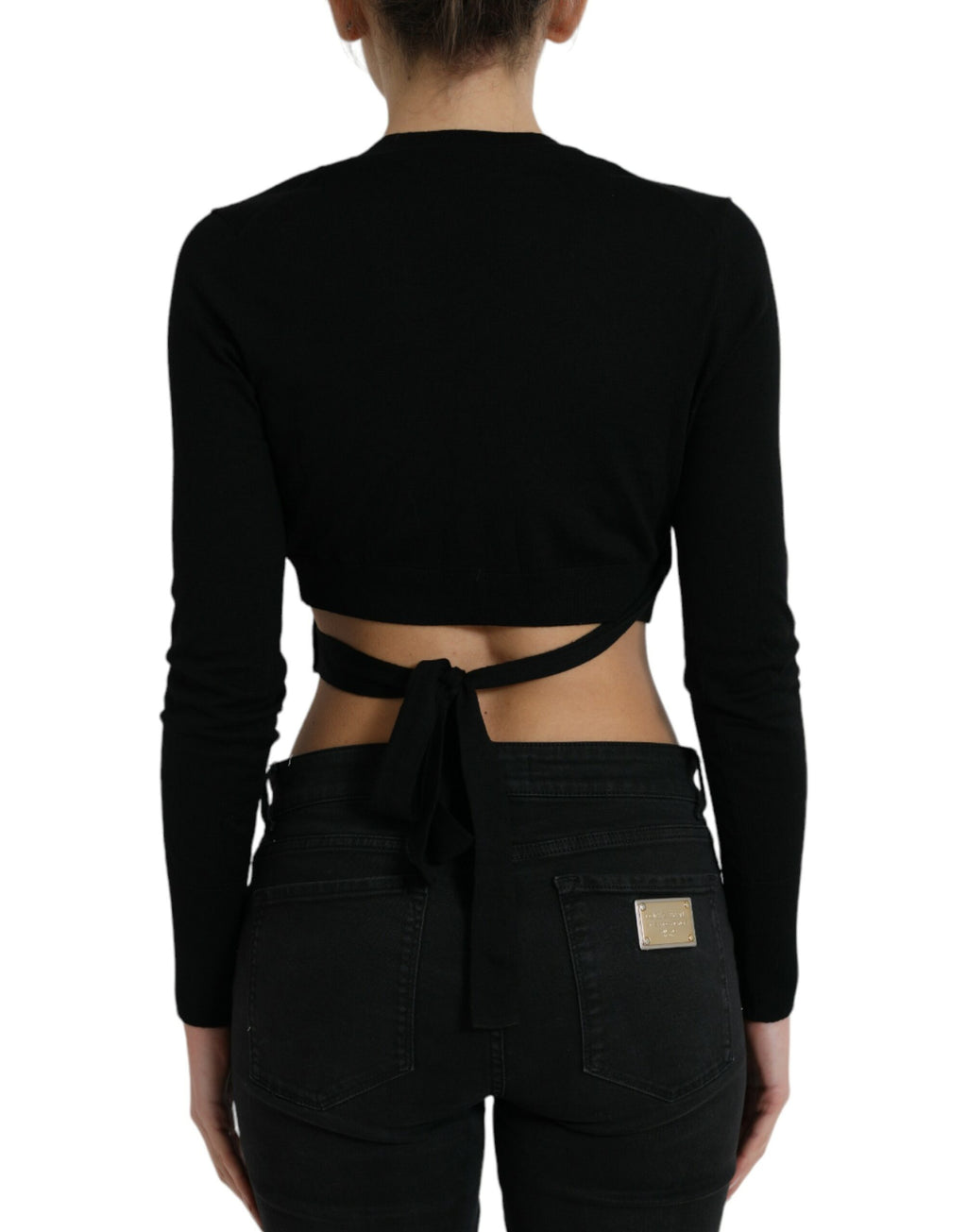 Gilet croisé en laine noire à col en V Dolce & Gabbana
