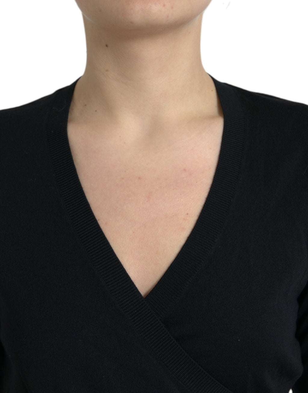 Gilet croisé en laine noire à col en V Dolce & Gabbana