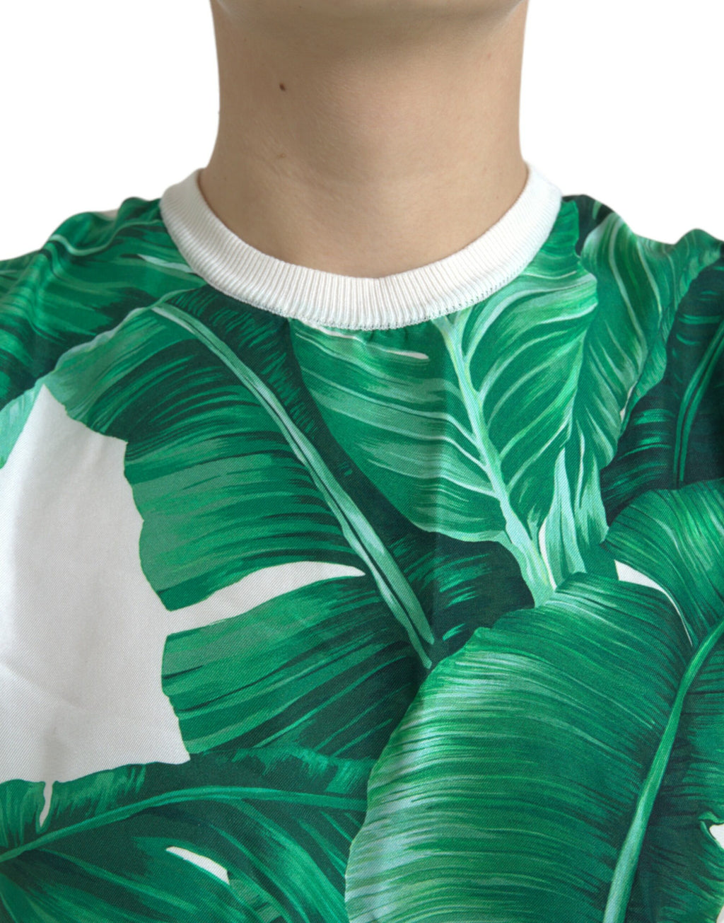Débardeur blanc col rond à imprimé feuilles de bananier Dolce & Gabbana
