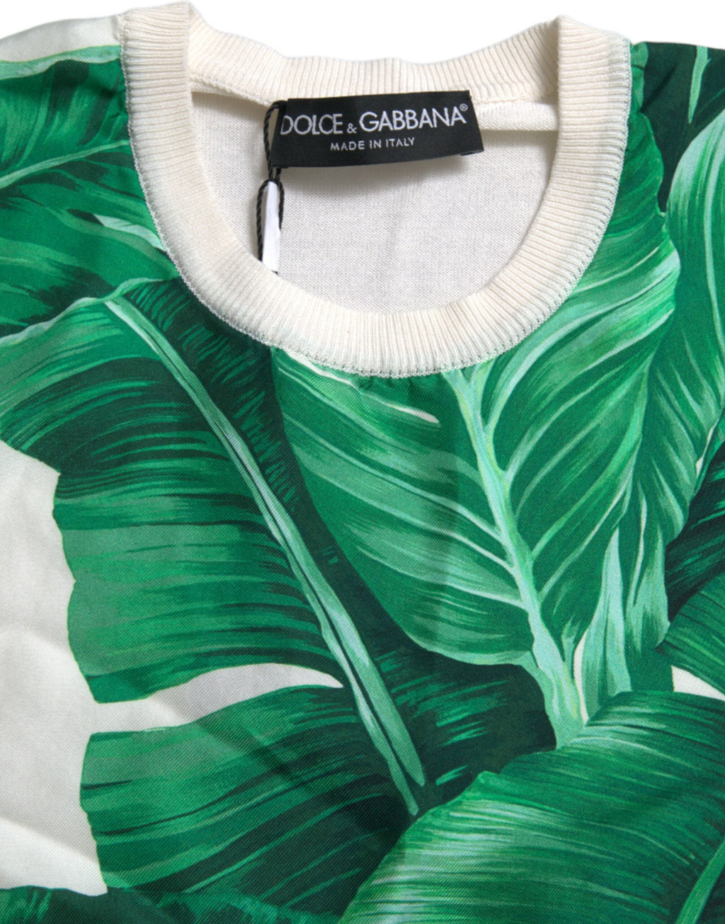 Débardeur blanc col rond à imprimé feuilles de bananier Dolce & Gabbana