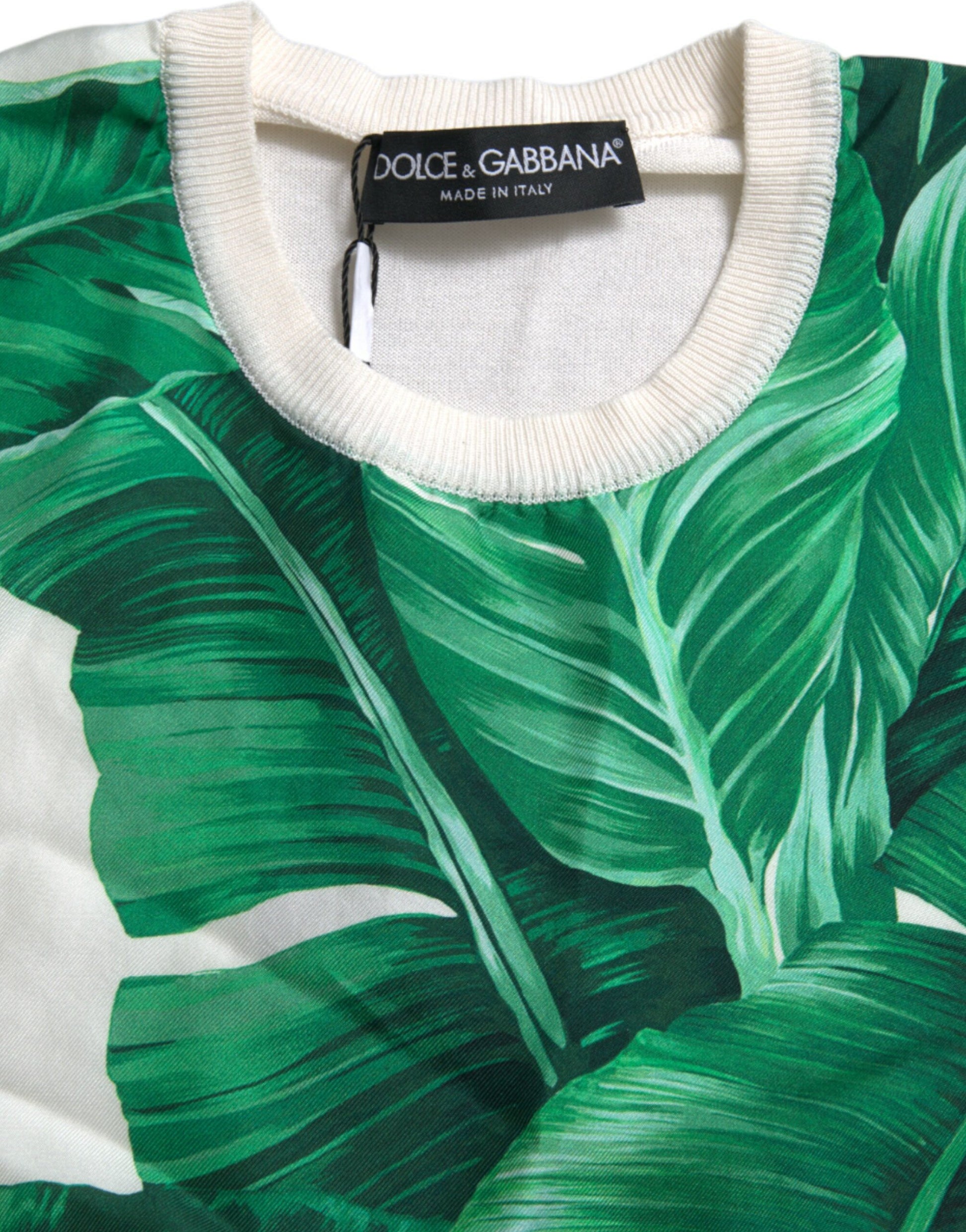 Débardeur blanc col rond à imprimé feuilles de bananier Dolce & Gabbana