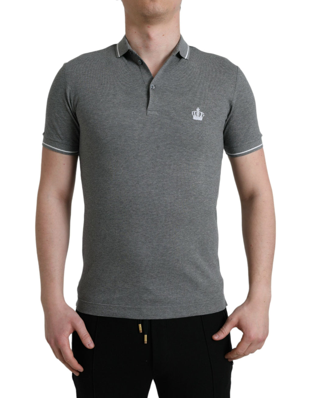 T-shirt Dolce & Gabbana gris à col et manches courtes avec couronne