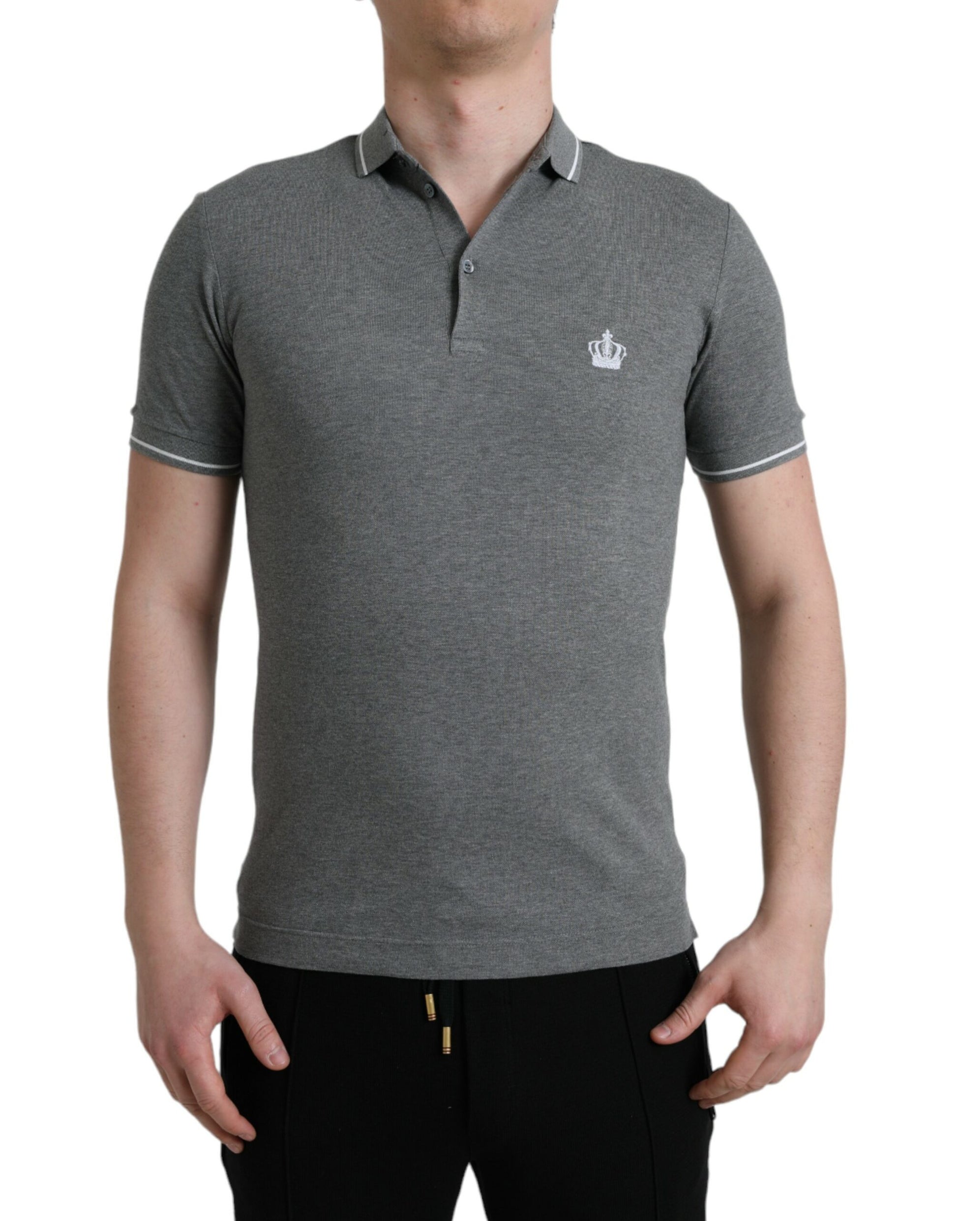 T-shirt Dolce & Gabbana gris à col et manches courtes avec couronne