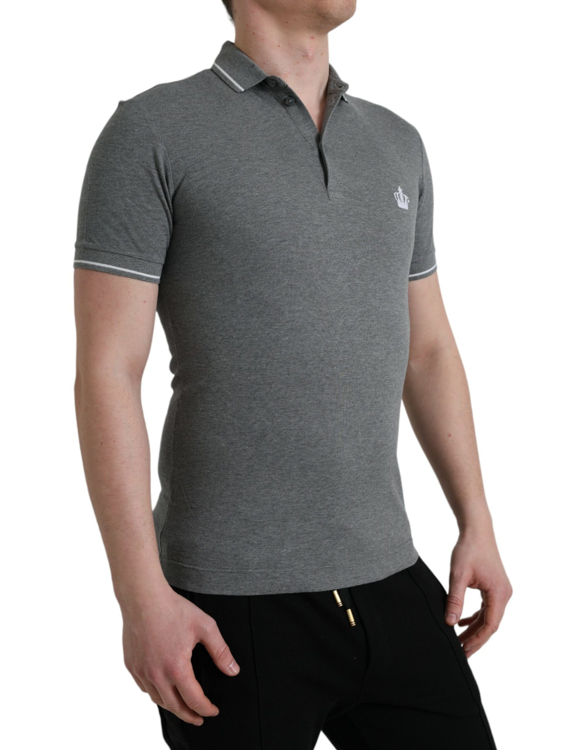 T-shirt Dolce & Gabbana gris à col et manches courtes avec couronne