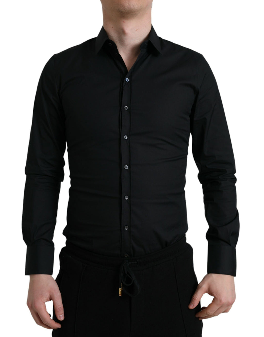 Chemise habillée Dolce & Gabbana noire en coton stretch coupe slim