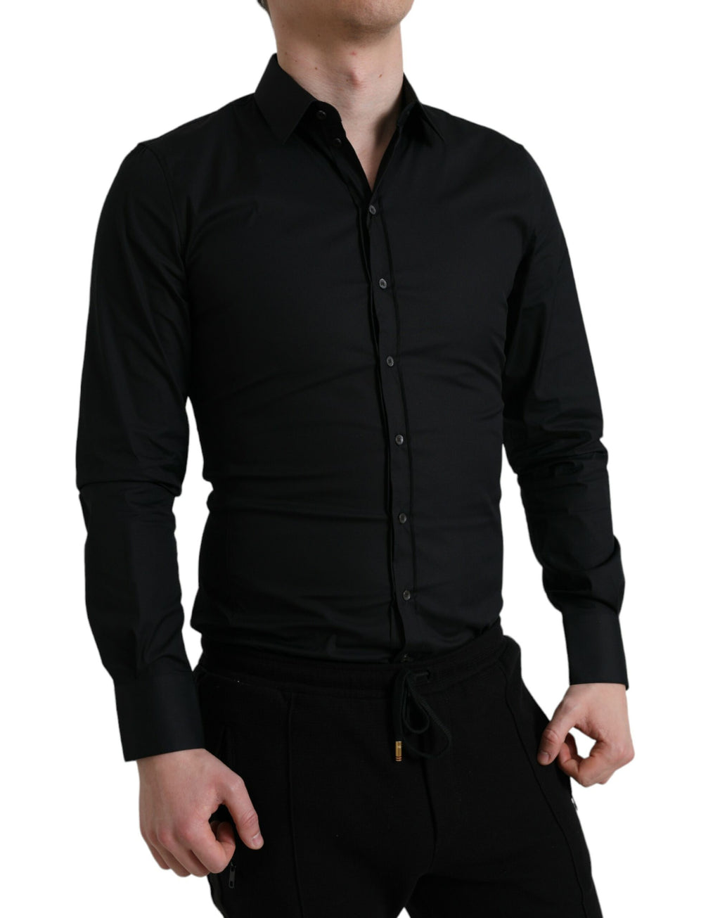 Chemise habillée Dolce & Gabbana noire en coton stretch coupe slim