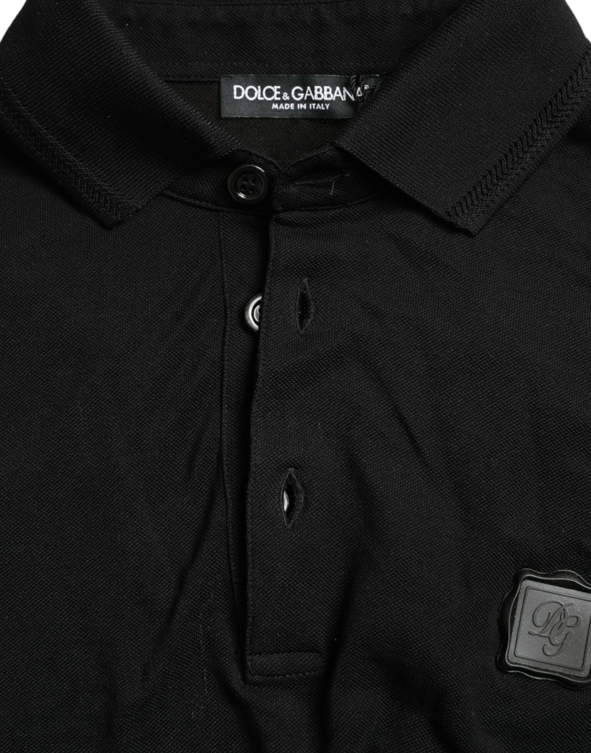 Dolce &amp; Gabbana – Schwarzes, kurzärmliges T-Shirt mit Logo und Kragen
