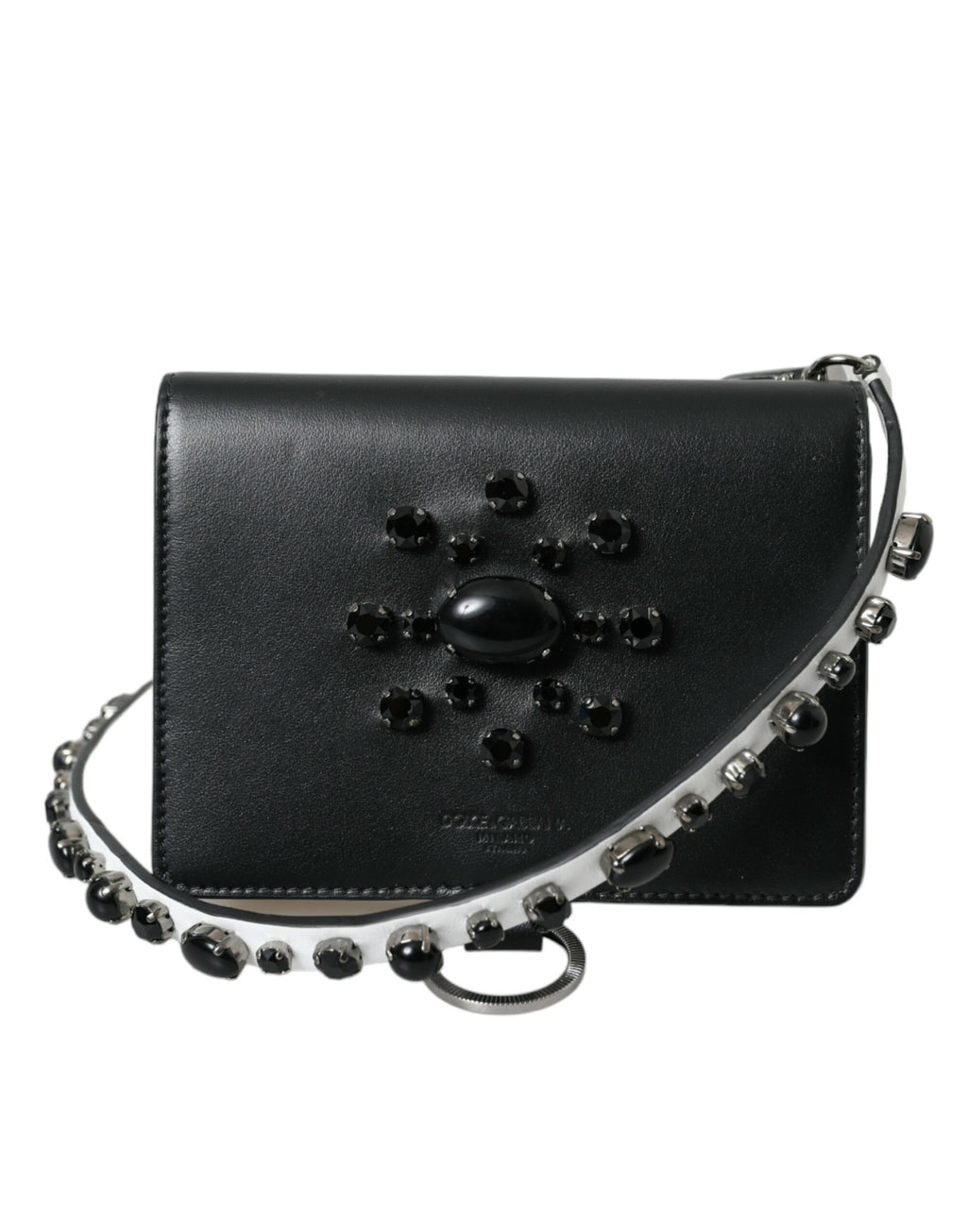 Porte-cartes Dolce & Gabbana en cuir noir et blanc orné de cristaux